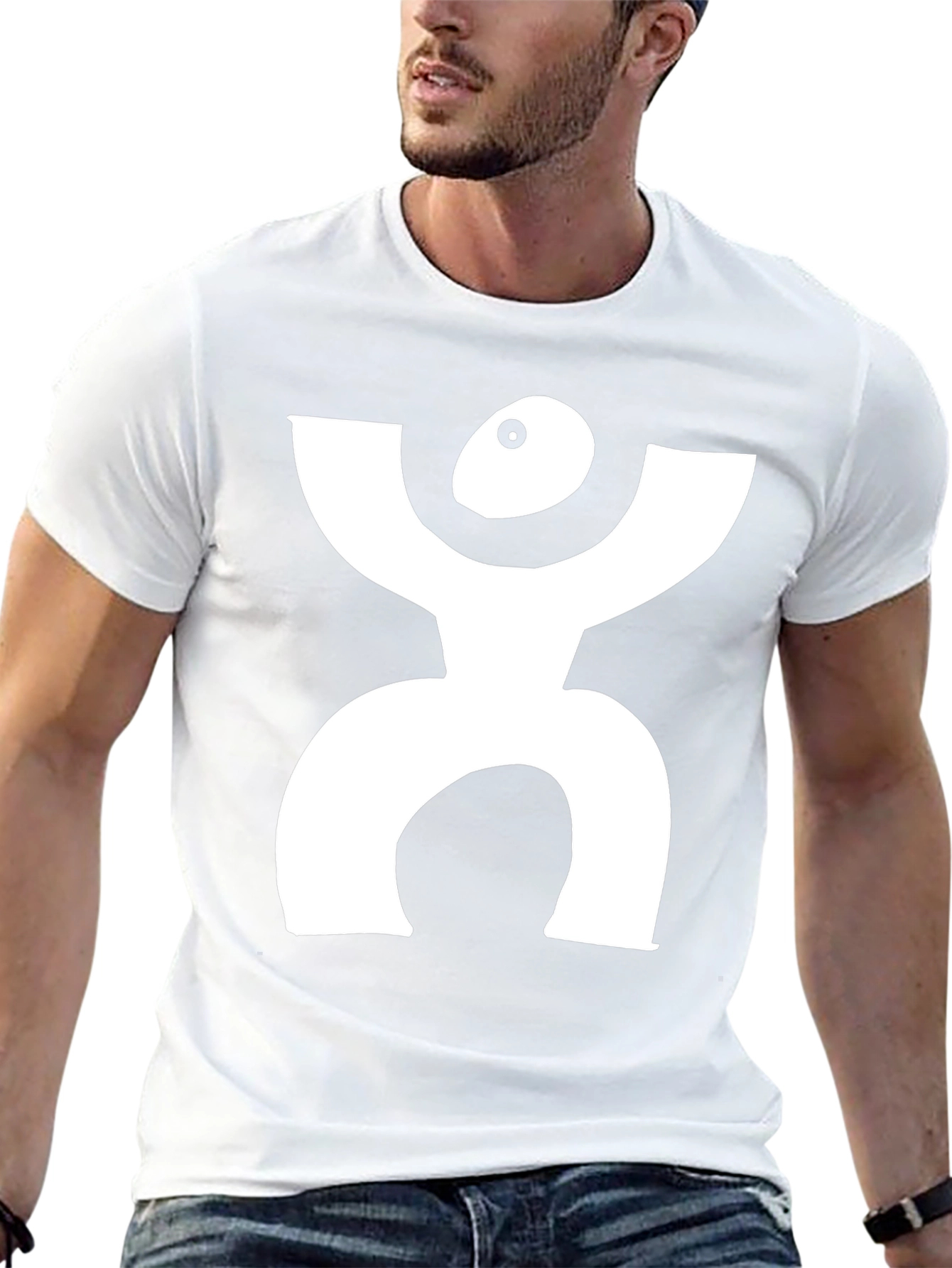 Camiseta Negra con Diseño Blanco Abstracto