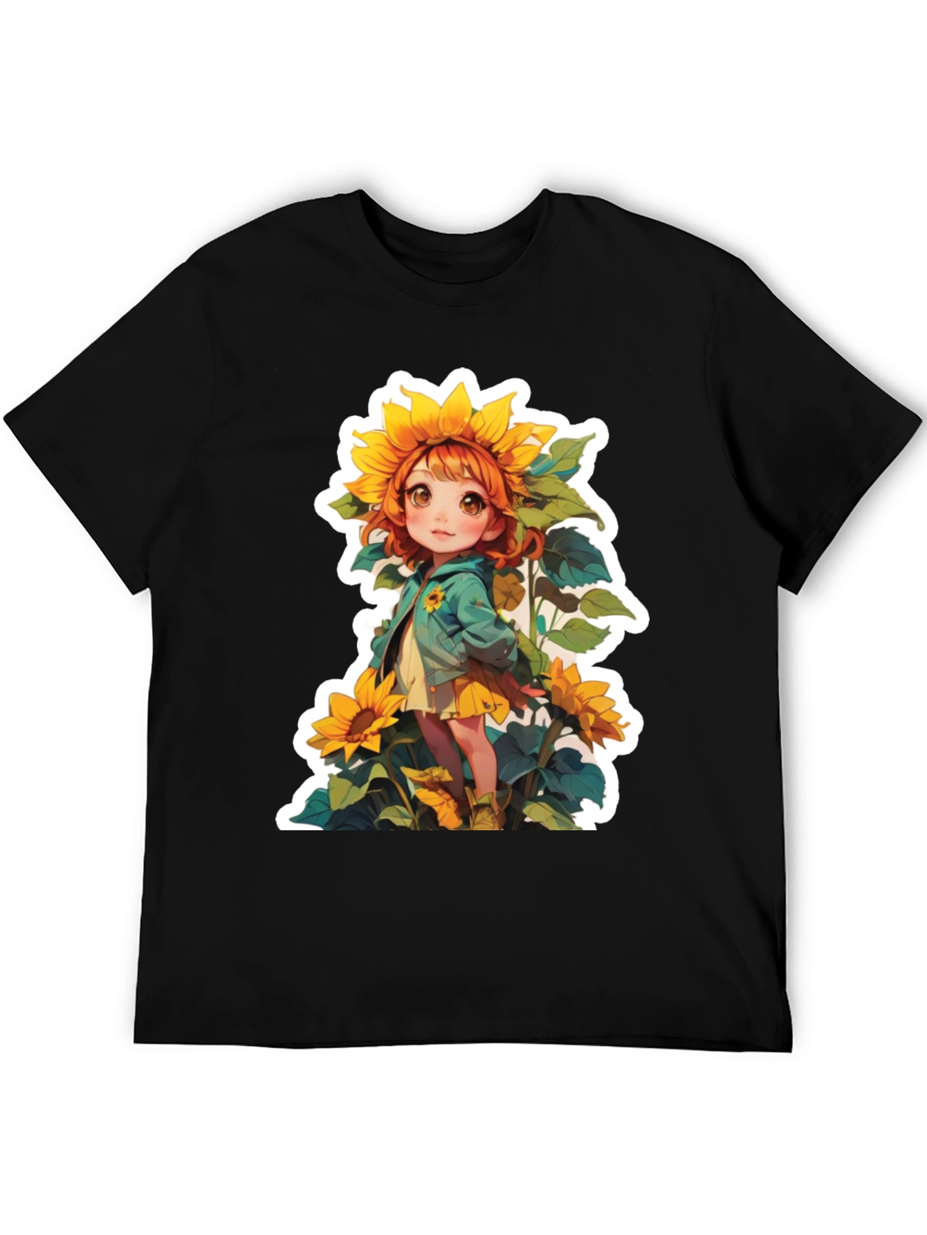Camiseta Negra con Diseño de Niña Girasol