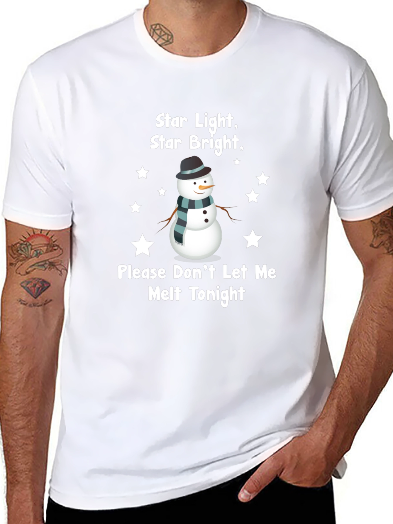 Camiseta Negra Estampada Muñeco de Nieve