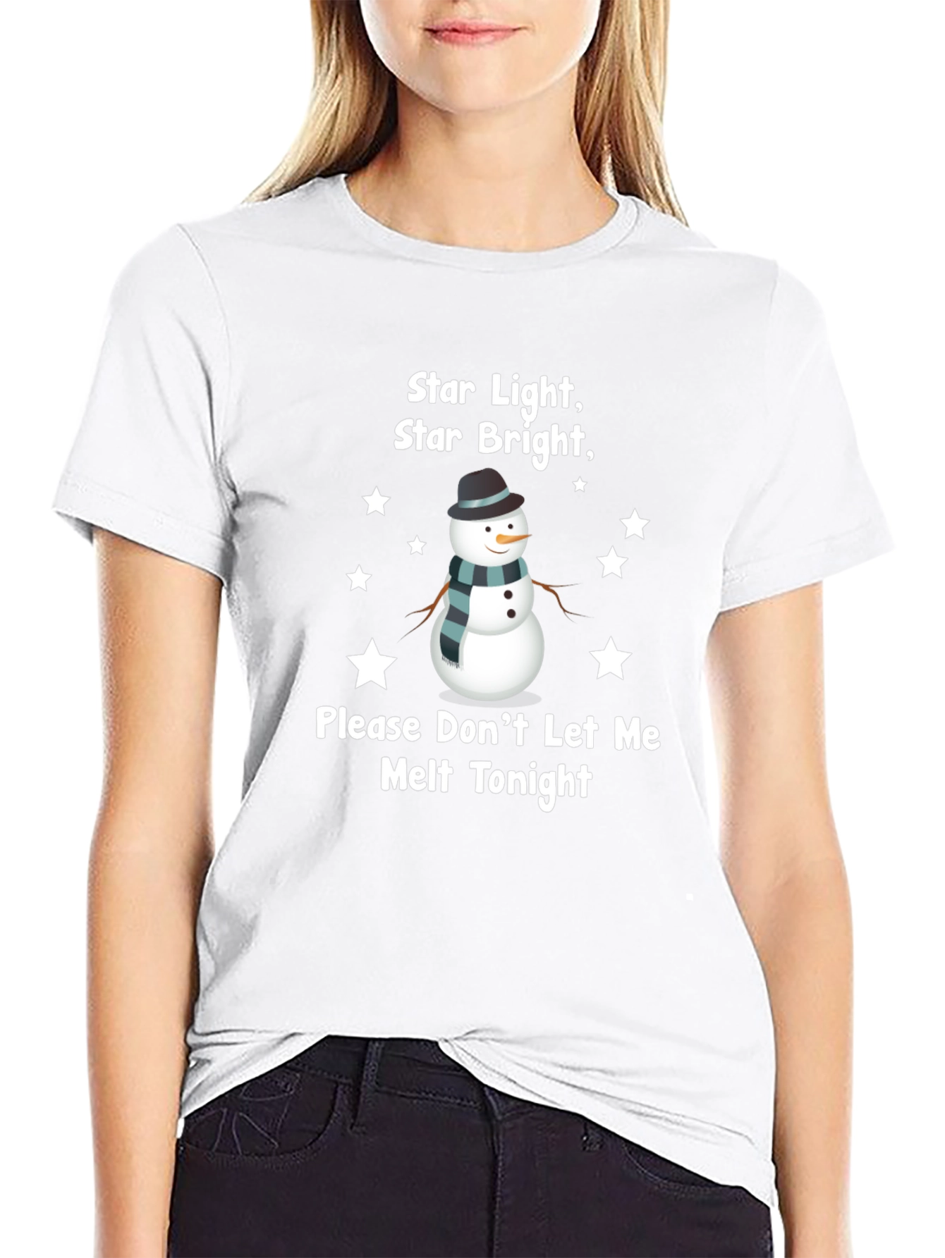 Camiseta Negra Estampada Muñeco de Nieve