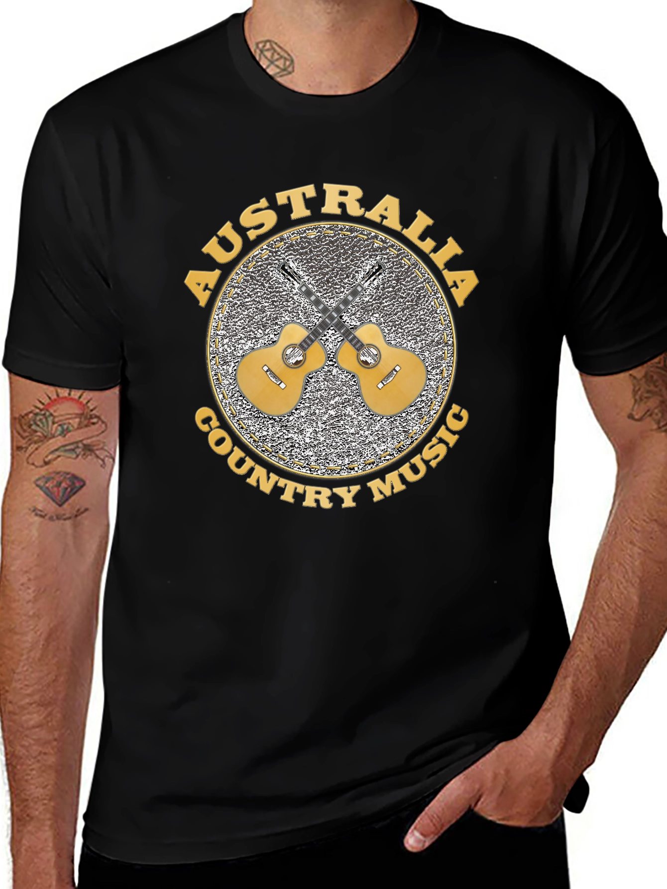 Camiseta Negra Australia Country Music para Hombre