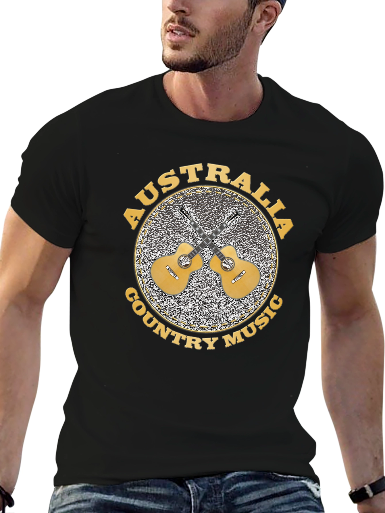 Camiseta Negra Australia Country Music para Hombre