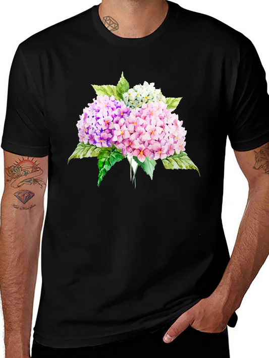 Camiseta Negra con Estampado Floral Hortensias