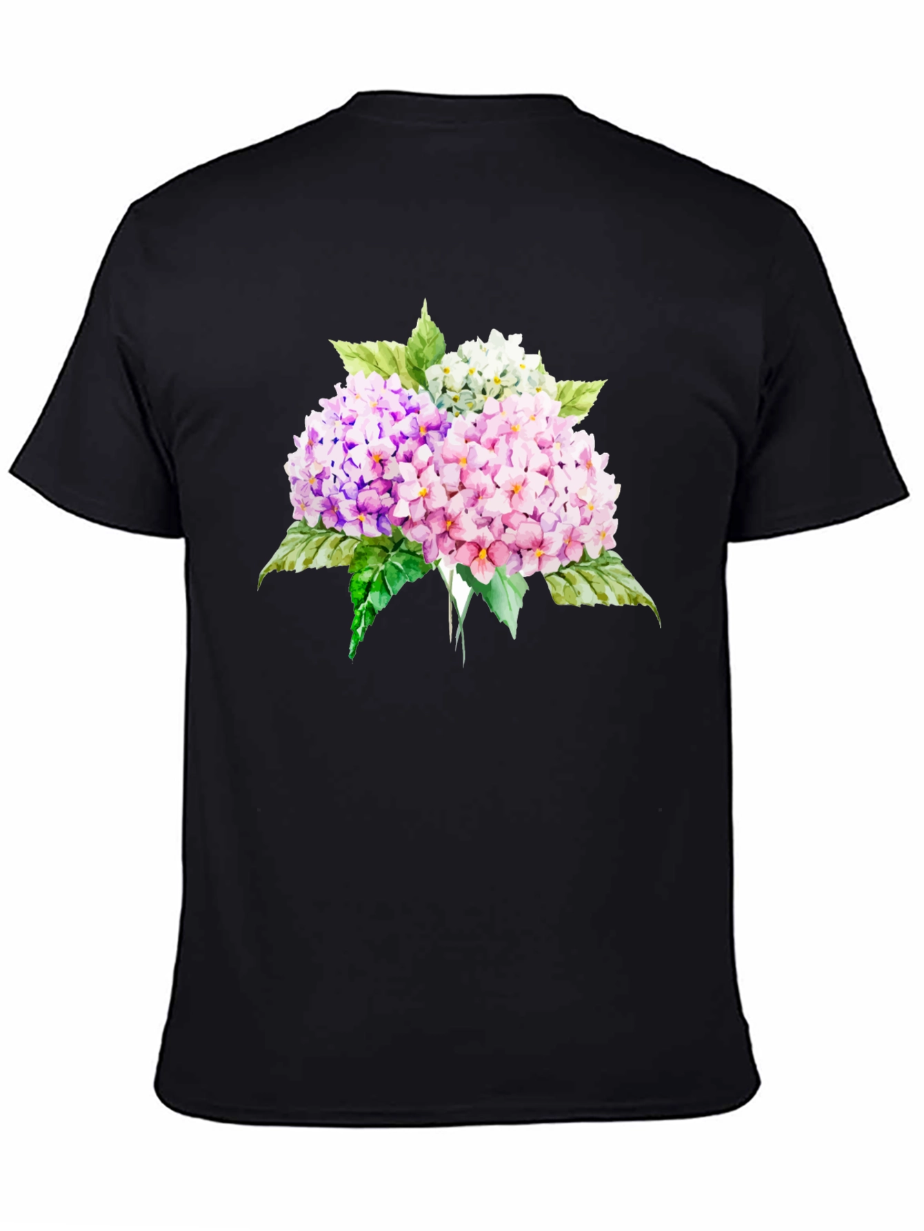 Camiseta Negra con Estampado Floral Hortensias