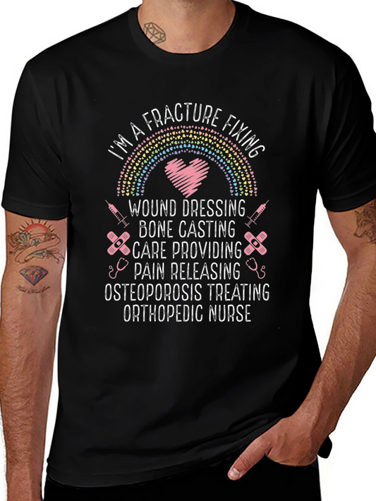 Camiseta Negra: Enfermera Ortopédica - Cuidado Fracturas