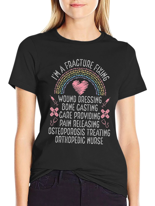 Camiseta Negra: Enfermera Ortopédica - Cuidado Fracturas