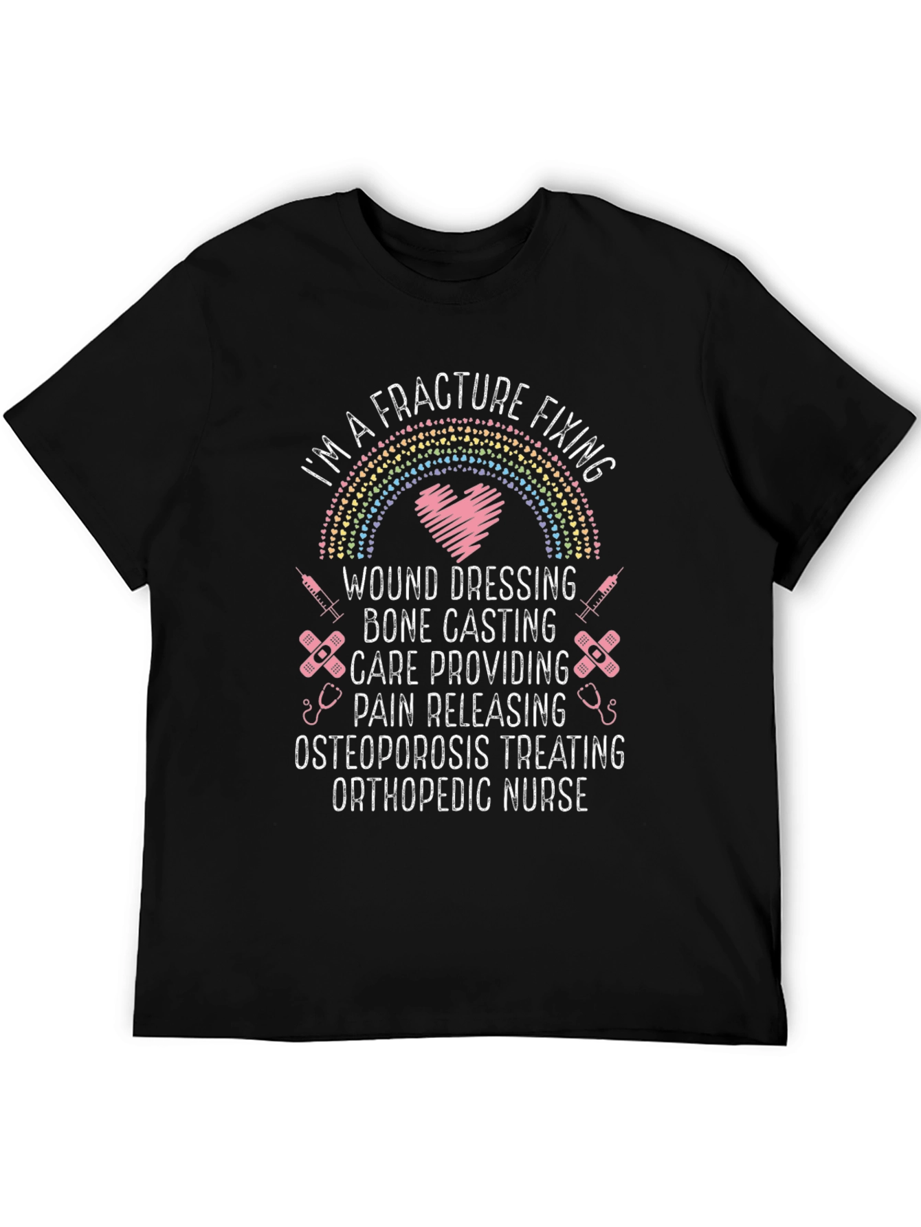 Camiseta Negra: Enfermera Ortopédica - Cuidado Fracturas