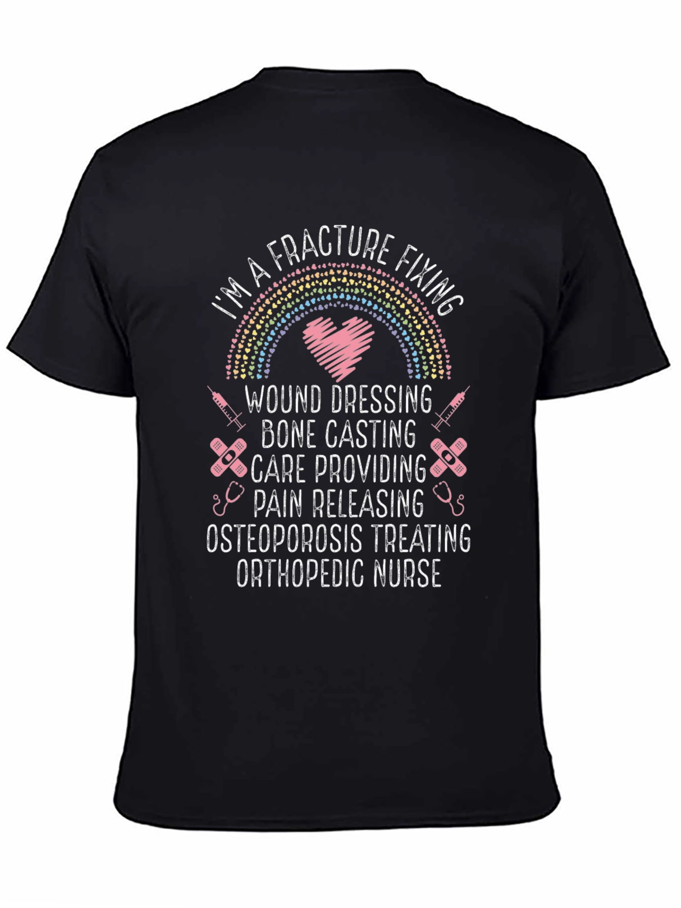 Camiseta Negra: Enfermera Ortopédica - Cuidado Fracturas