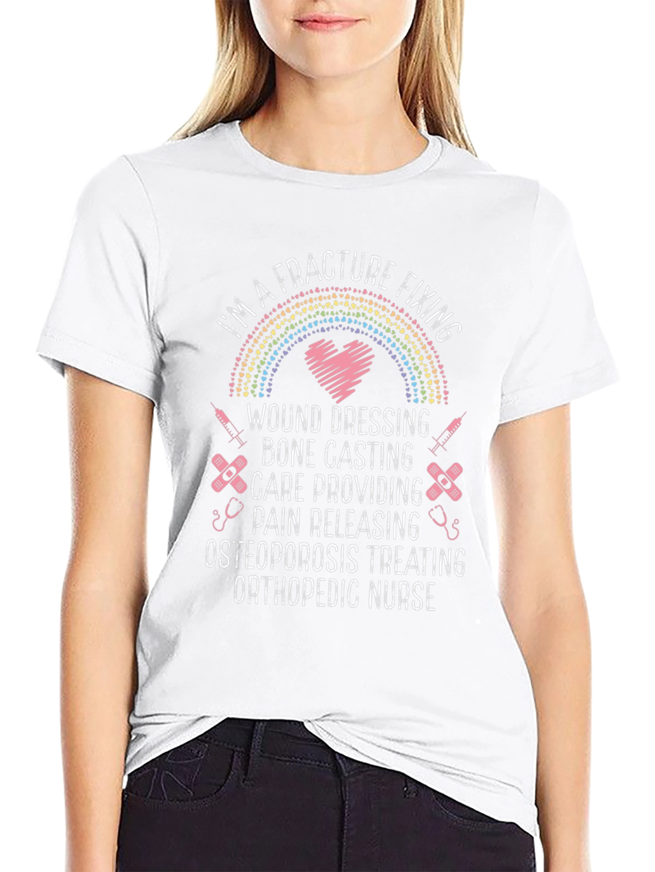 Camiseta Negra: Enfermera Ortopédica - Cuidado Fracturas