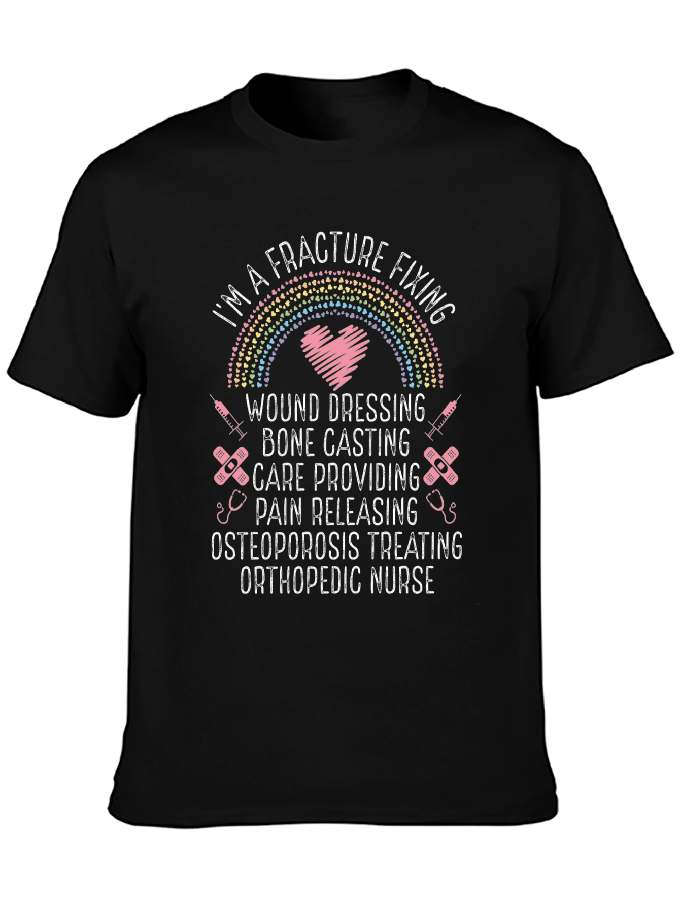 Camiseta Negra: Enfermera Ortopédica - Cuidado Fracturas