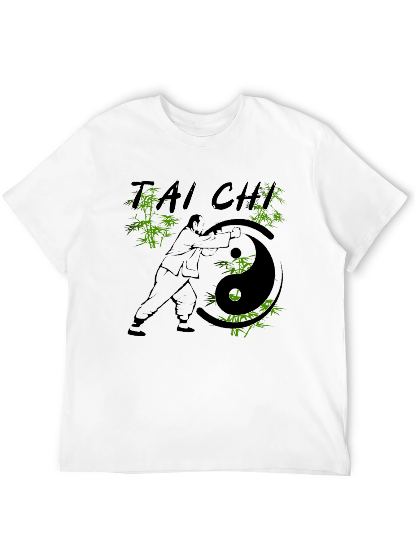 Camiseta Negra con Diseño de Tai Chi y Bambú