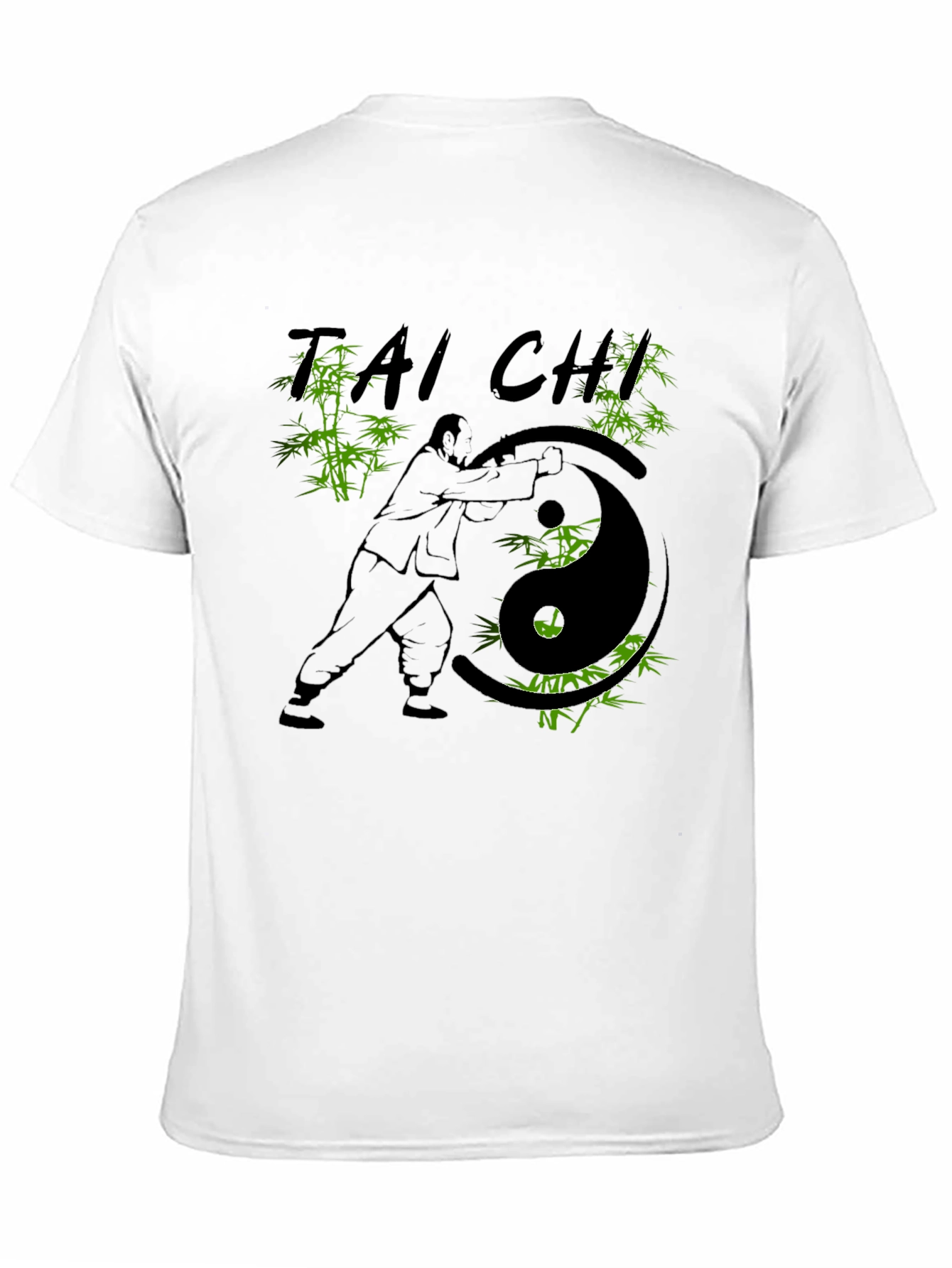 Camiseta Negra con Diseño de Tai Chi y Bambú