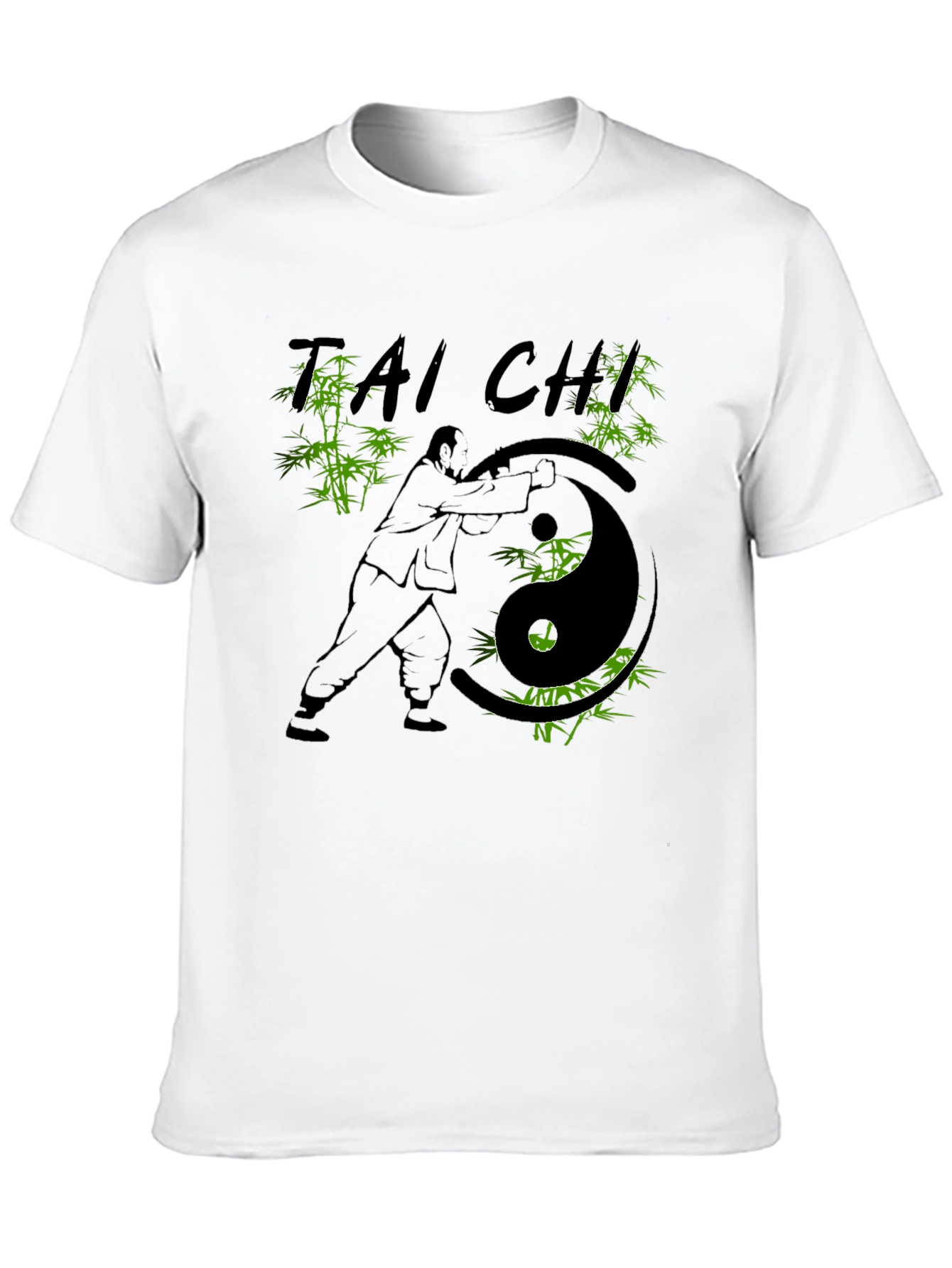 Camiseta Negra con Diseño de Tai Chi y Bambú