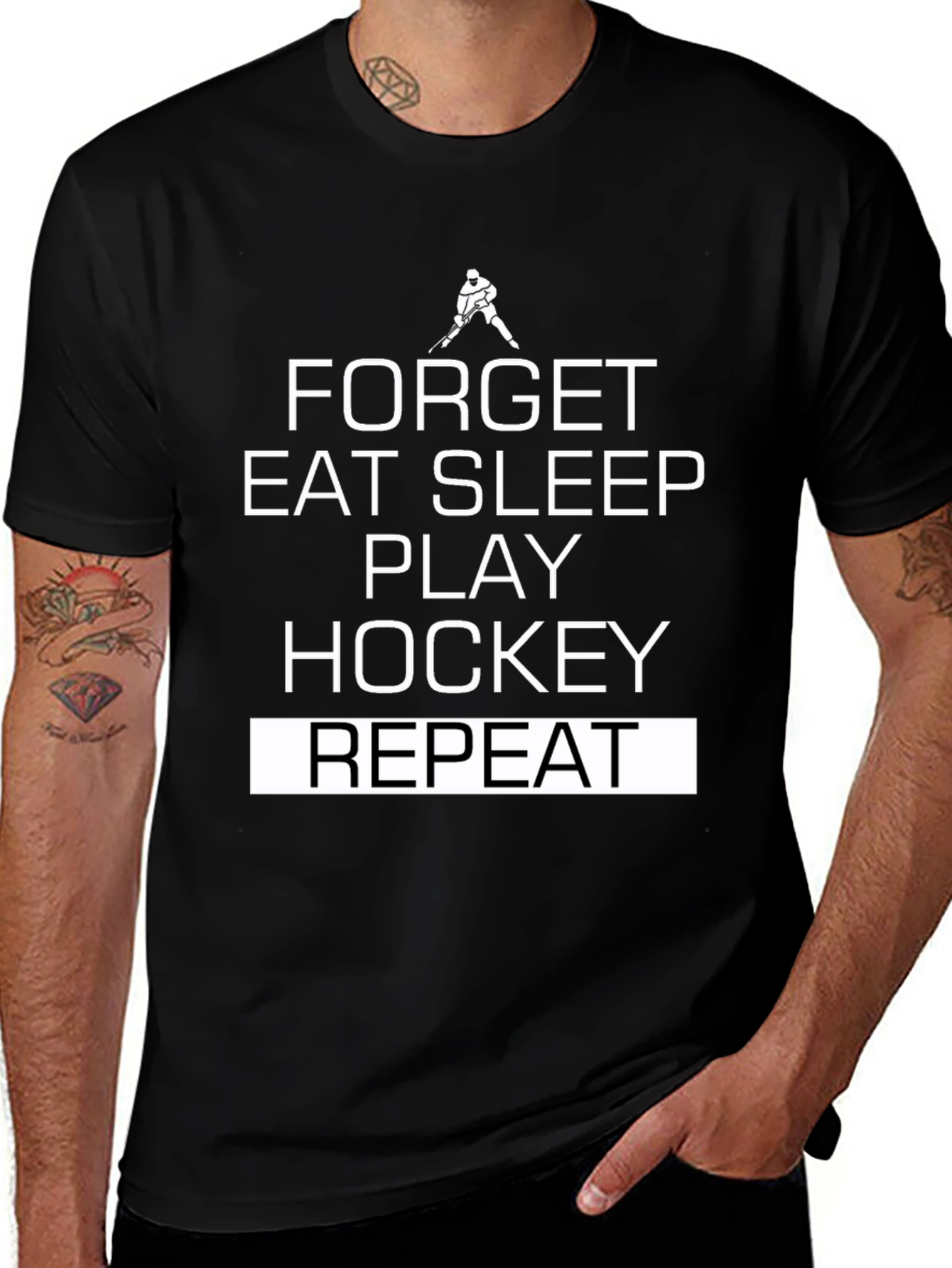 Camiseta Negra Hockey: Olvida Come Duerme Juega Repite