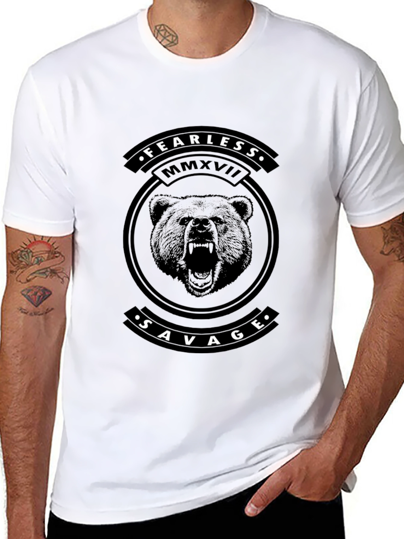 Camiseta Negra Fearless Savage Diseño Oso