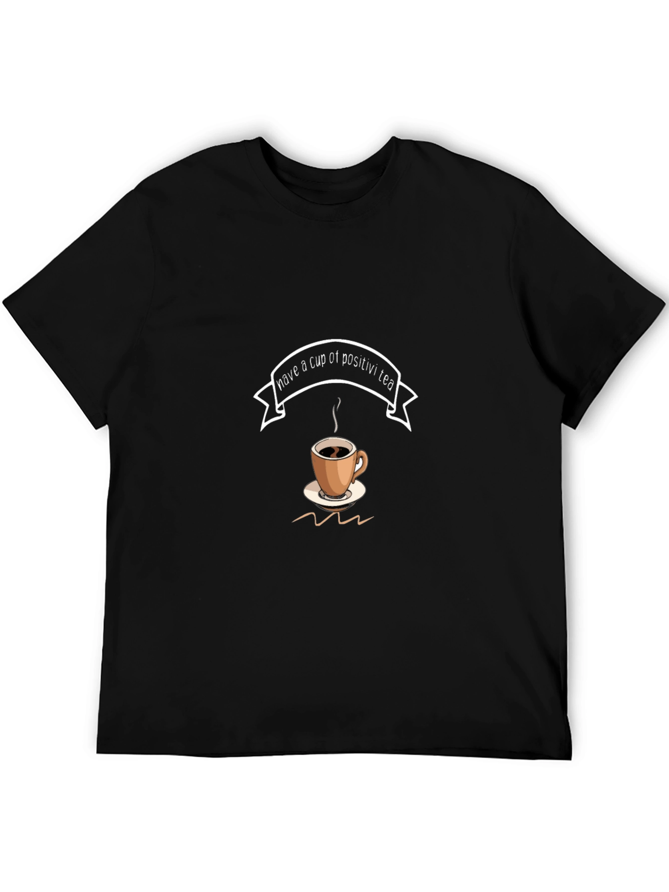 Camiseta Negra con Diseño de Taza de Té Positivo