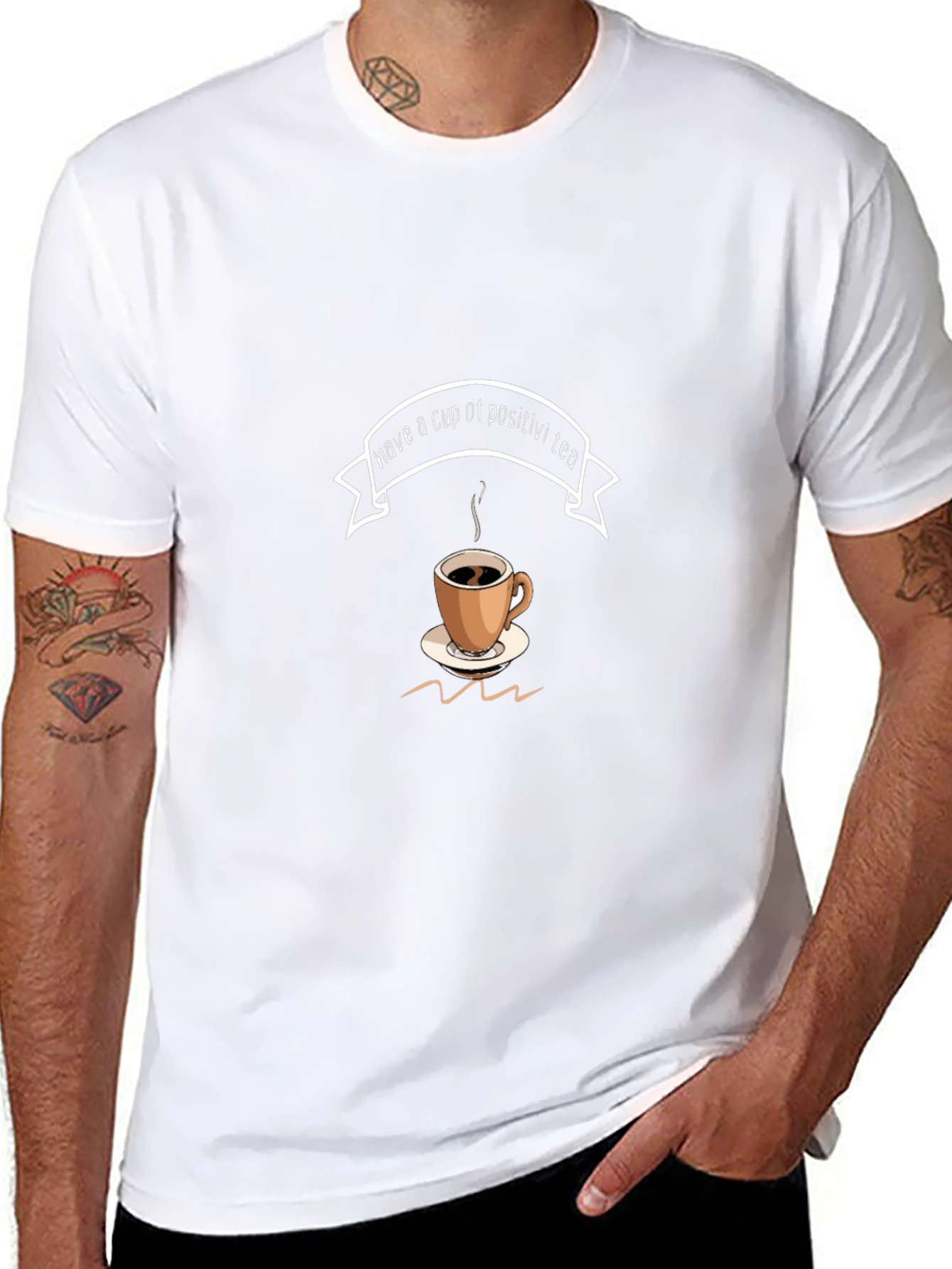 Camiseta Negra con Diseño de Taza de Té Positivo