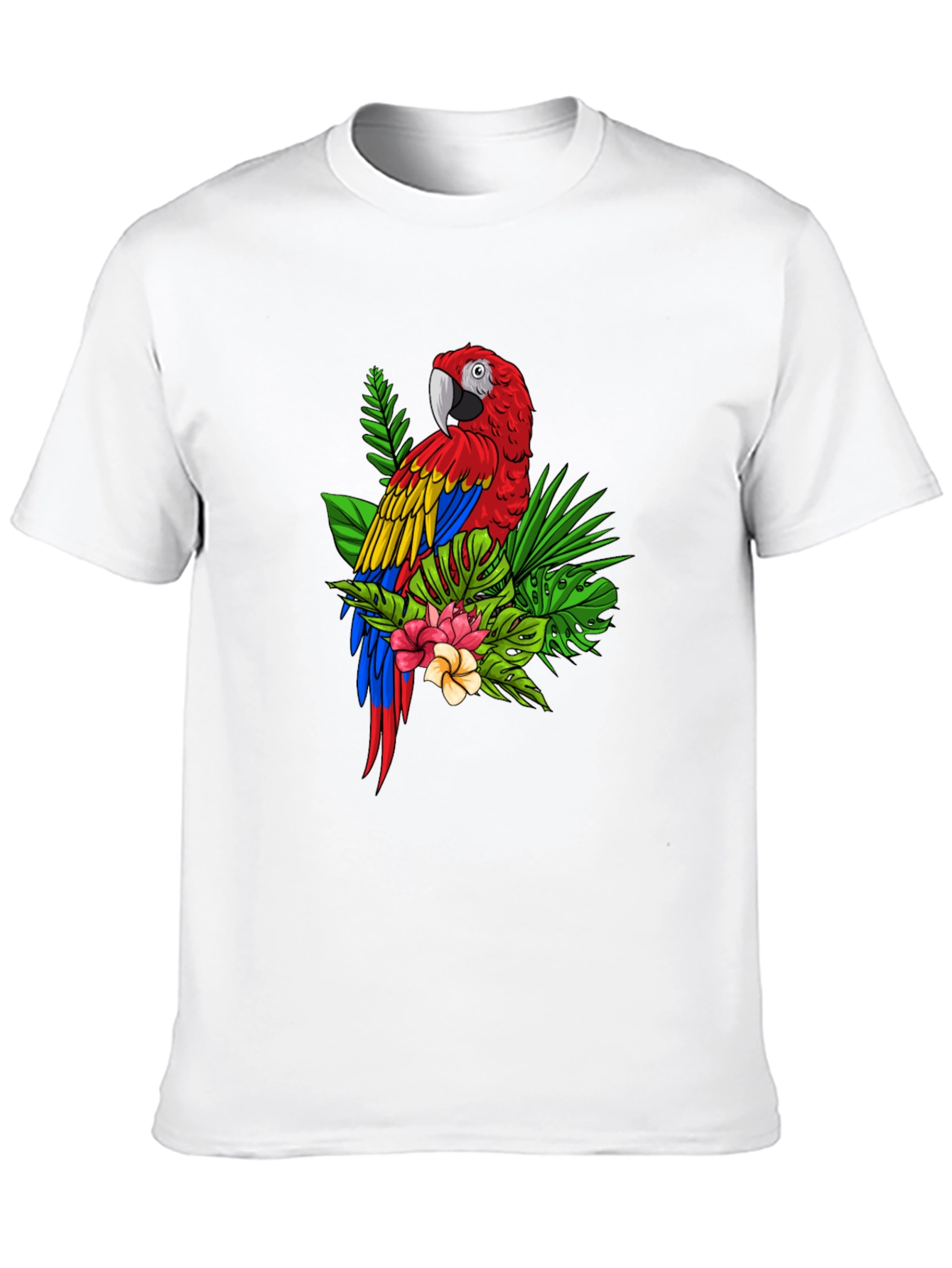 Camiseta Negra con Estampado de Guacamayo Tropical