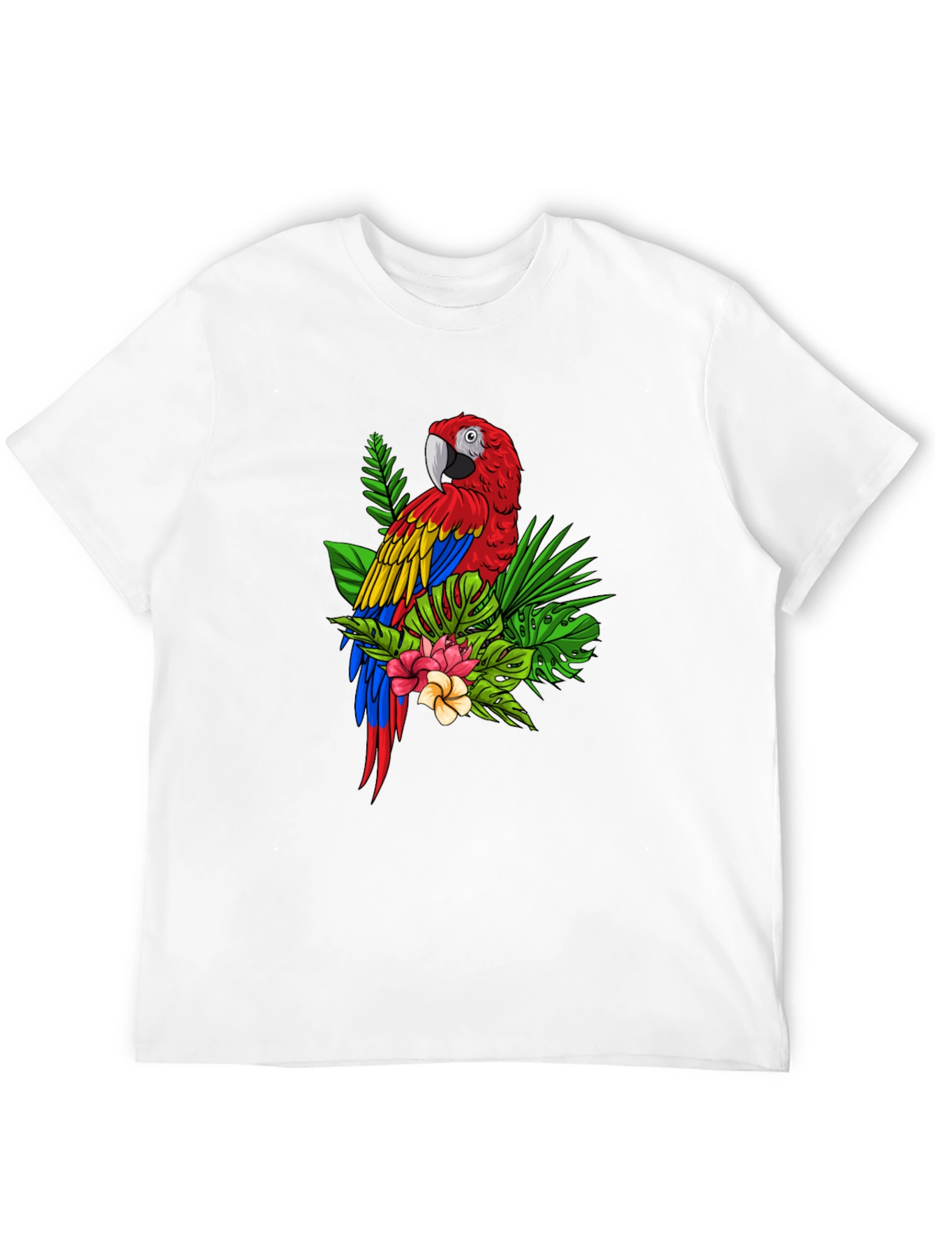 Camiseta Negra con Estampado de Guacamayo Tropical