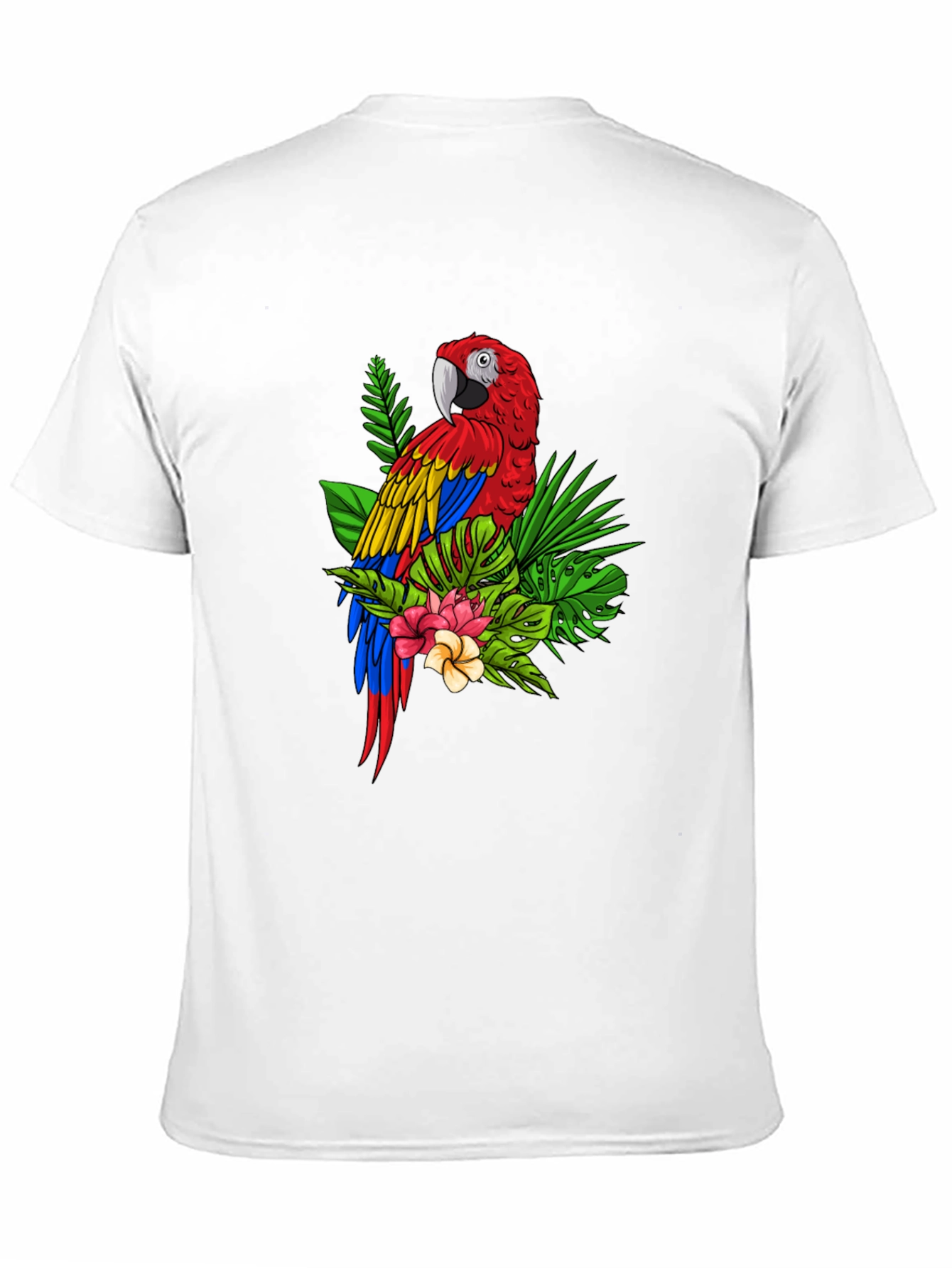 Camiseta Negra con Estampado de Guacamayo Tropical