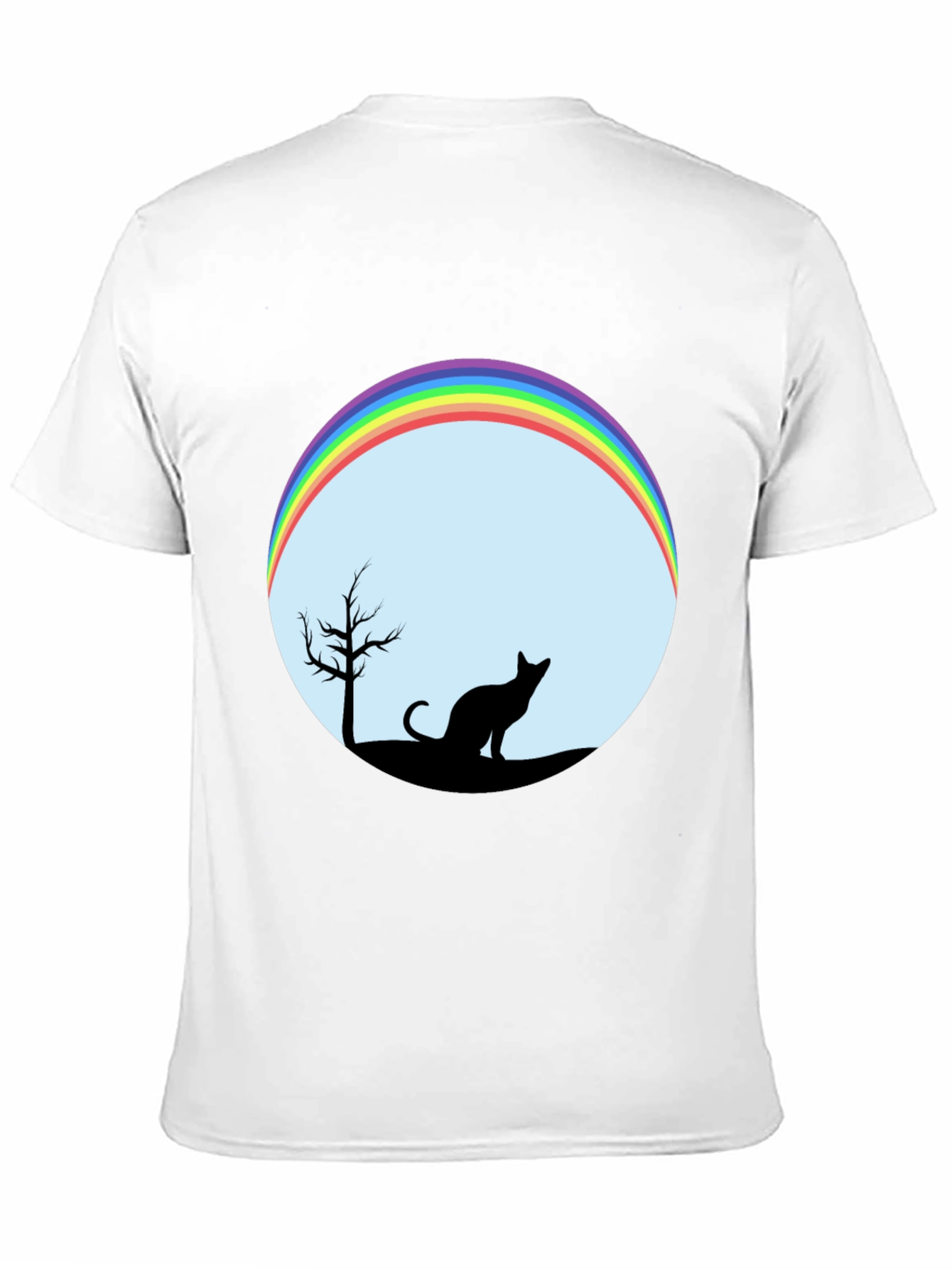 Camiseta Negra con Diseño de Gato y Arcoíris