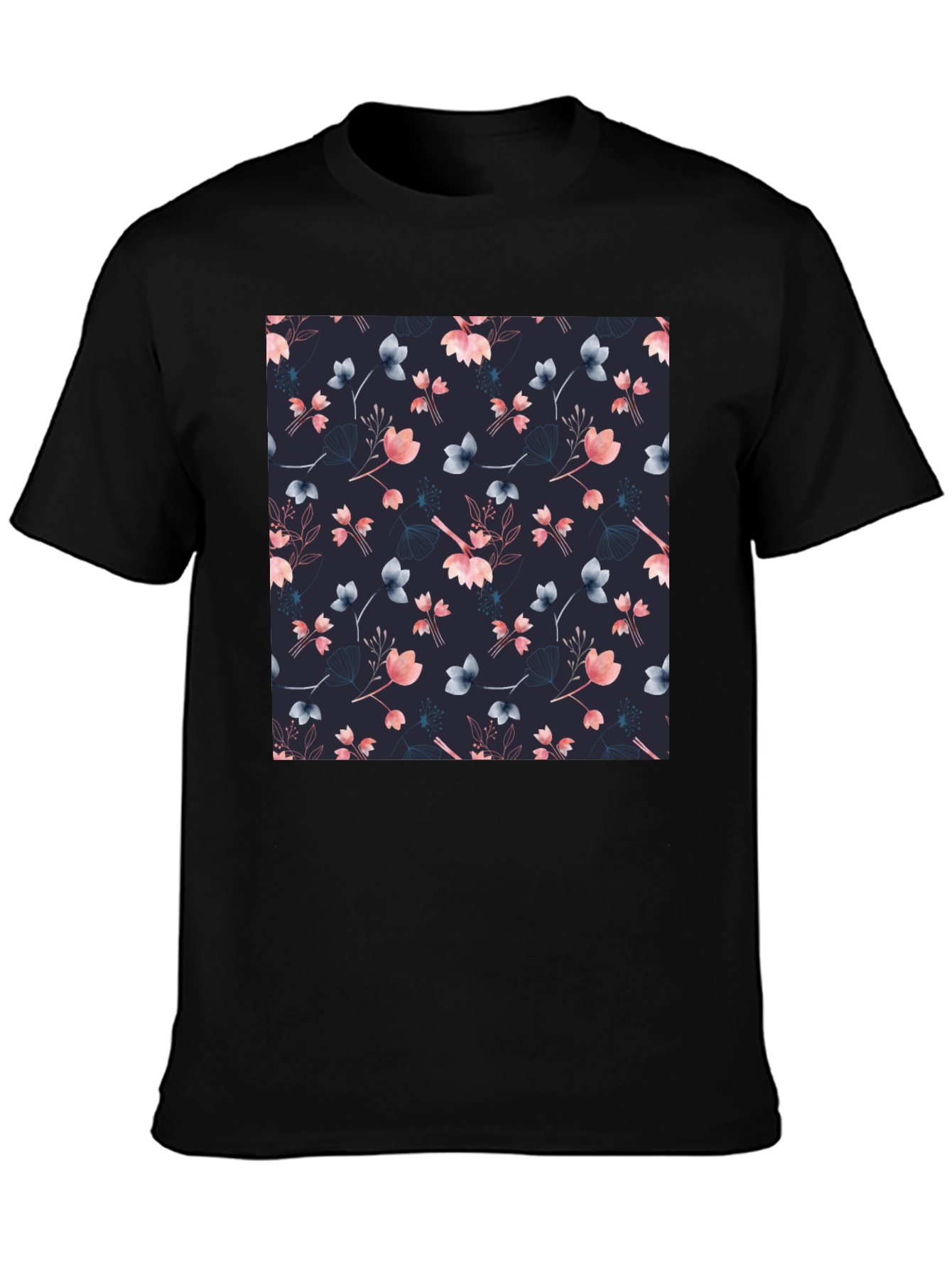 Camiseta Negra Estampado Floral Moderno