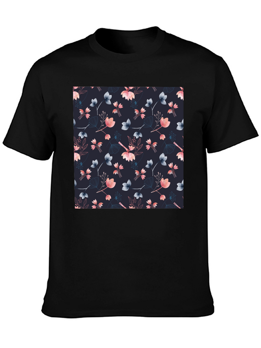 Camiseta Negra Estampado Floral Moderno