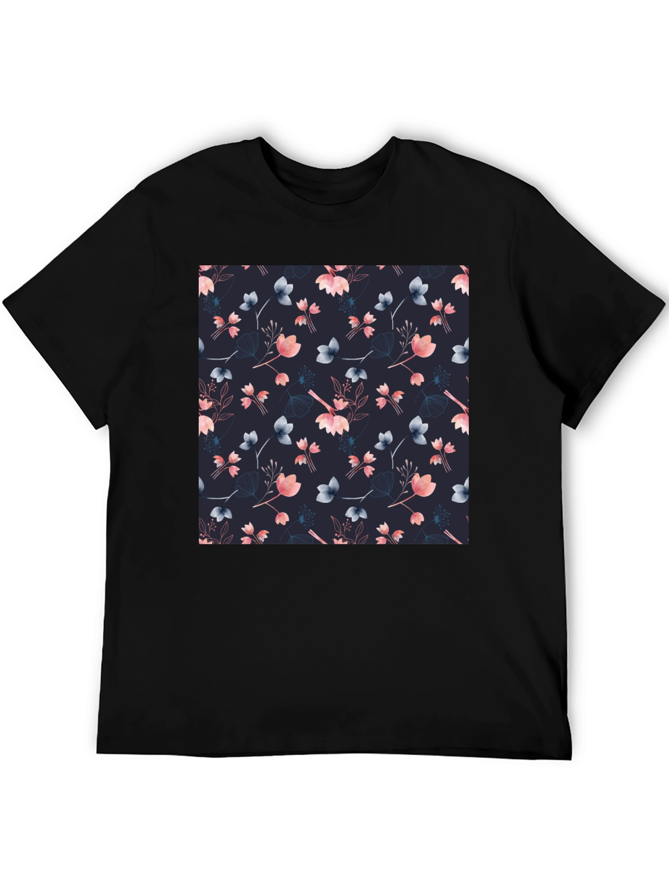Camiseta Negra Estampado Floral Moderno