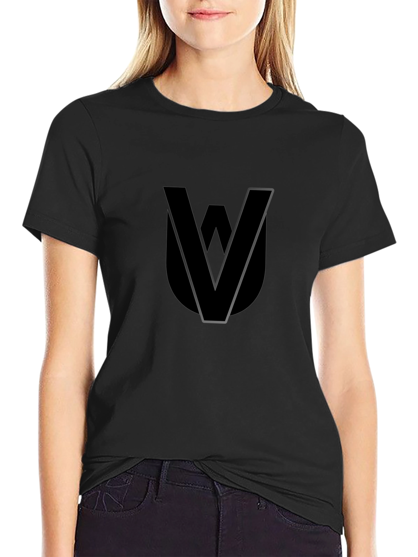 Camiseta Negra Estampado Abstracto Unisex Casual