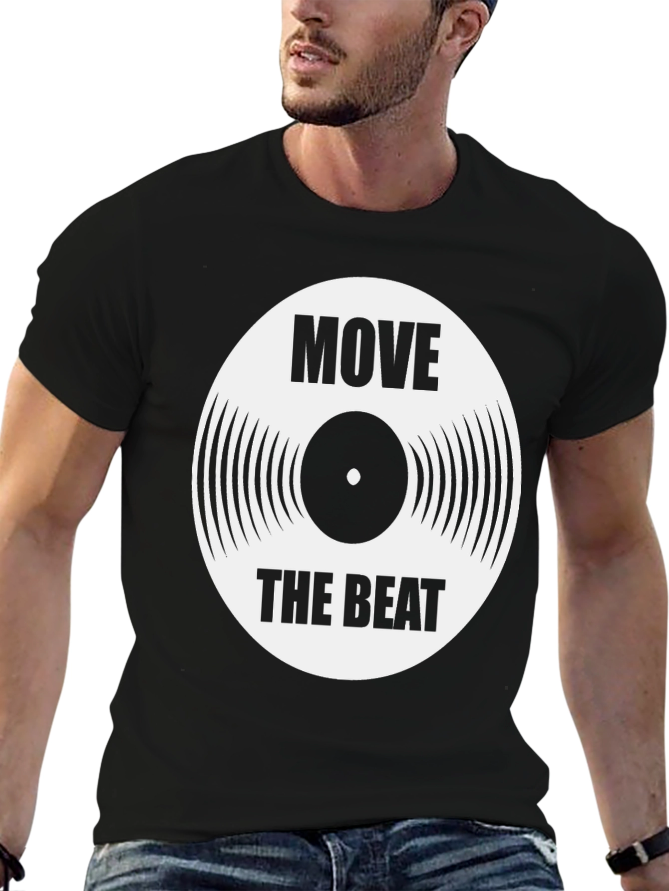 Camiseta Negra Move The Beat Diseño Disco Vinilo