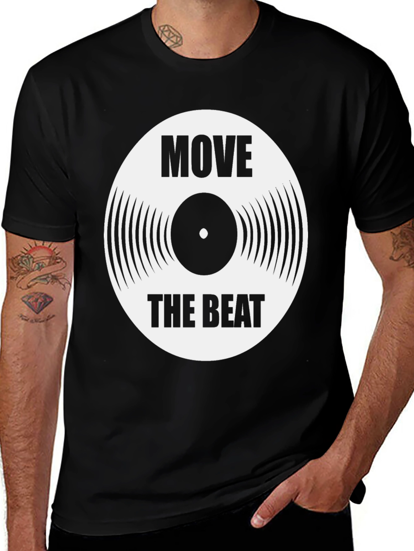 Camiseta Negra Move The Beat Diseño Disco Vinilo
