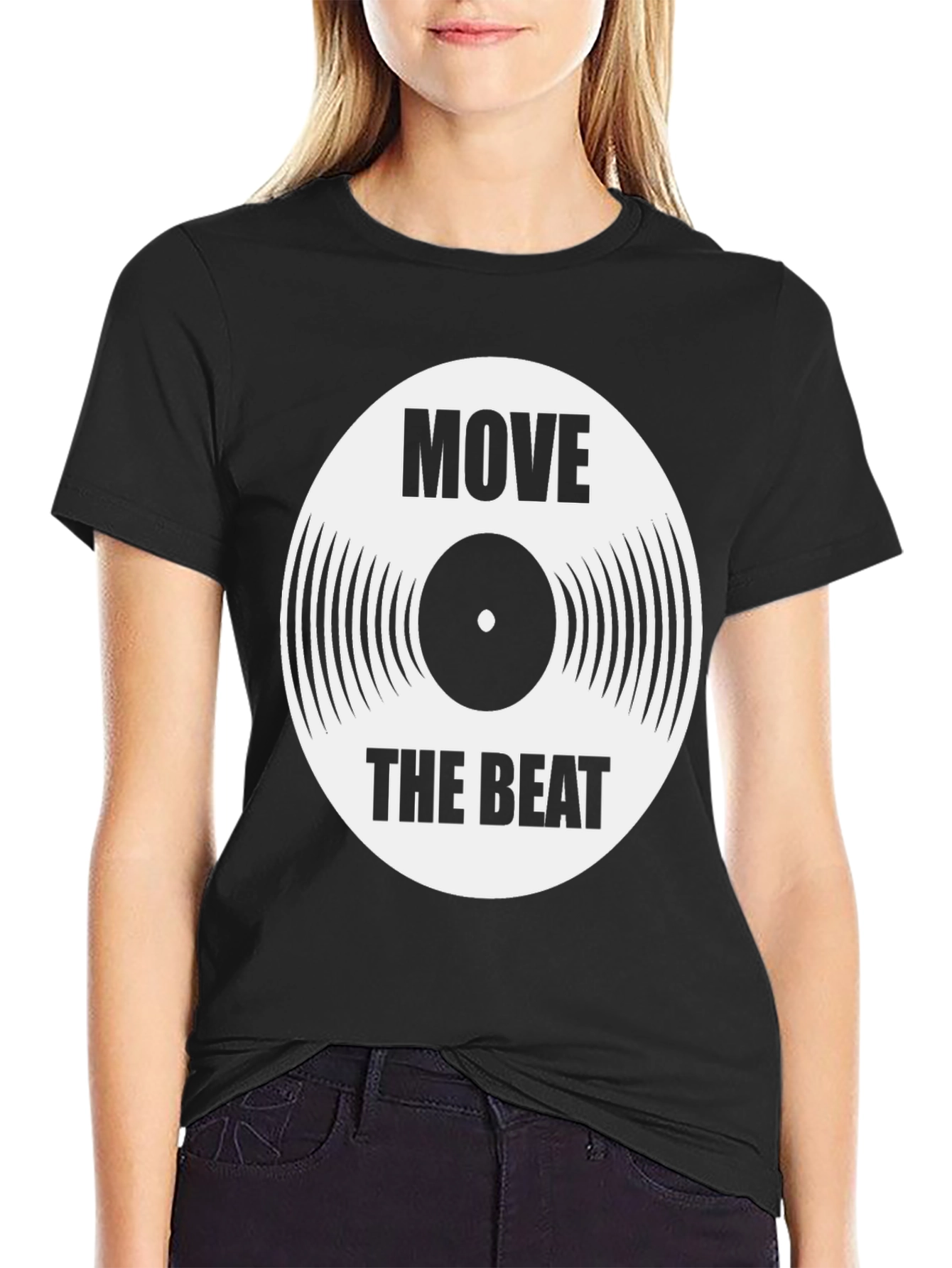 Camiseta Negra Move The Beat Diseño Disco Vinilo