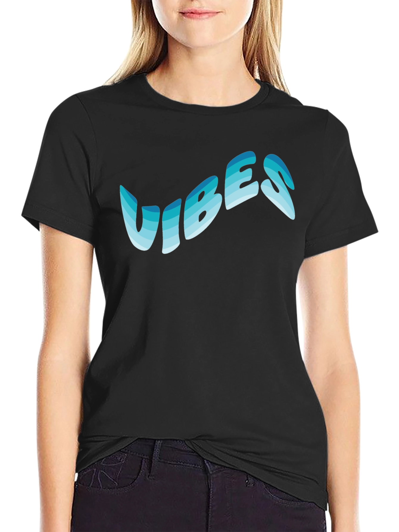 Camiseta Negra Vibes Azul Degradado