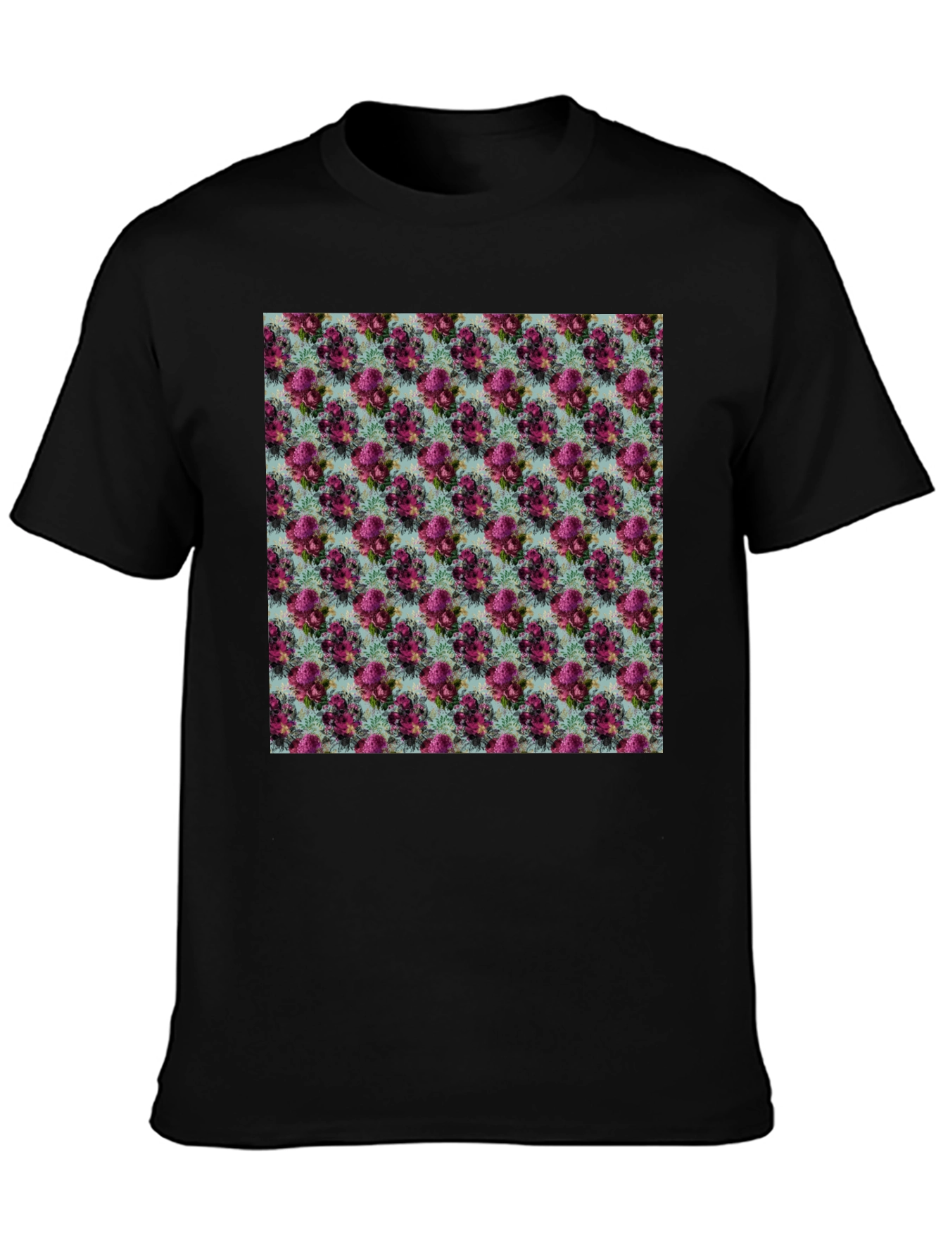 Camiseta Negra con Estampado Floral Elegante