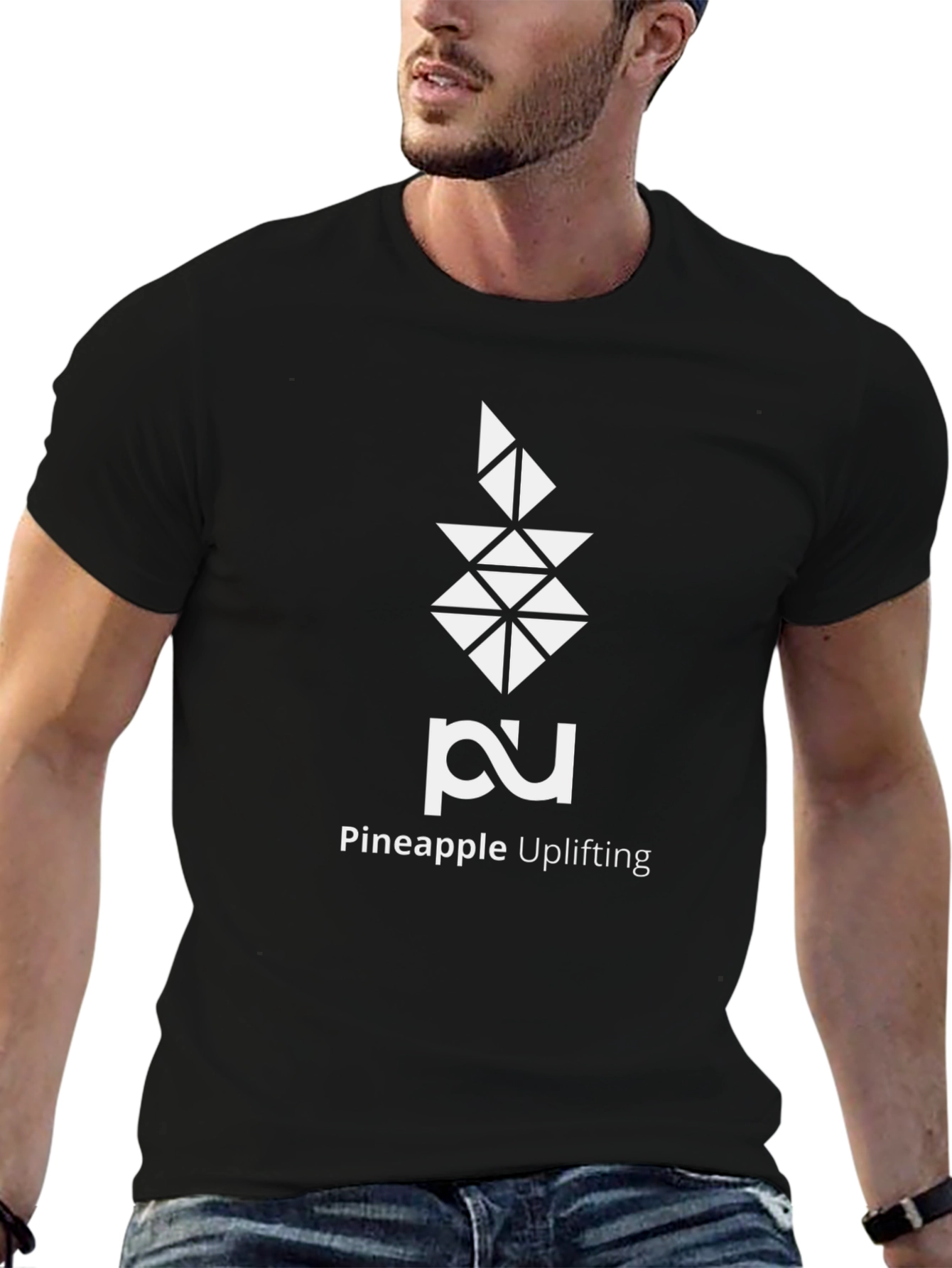 Camiseta Negra con Diseño Geométrico Pineapple Uplifting