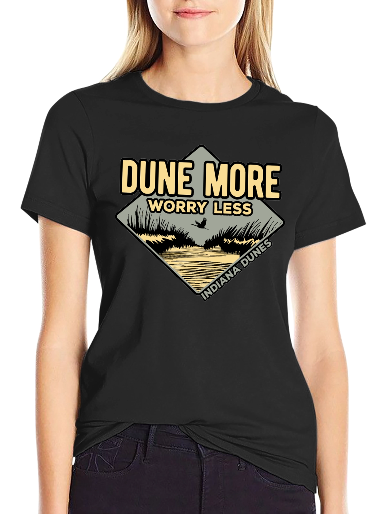 Camiseta Negra Indiana Dunes: Dunas Relájate y Disfruta