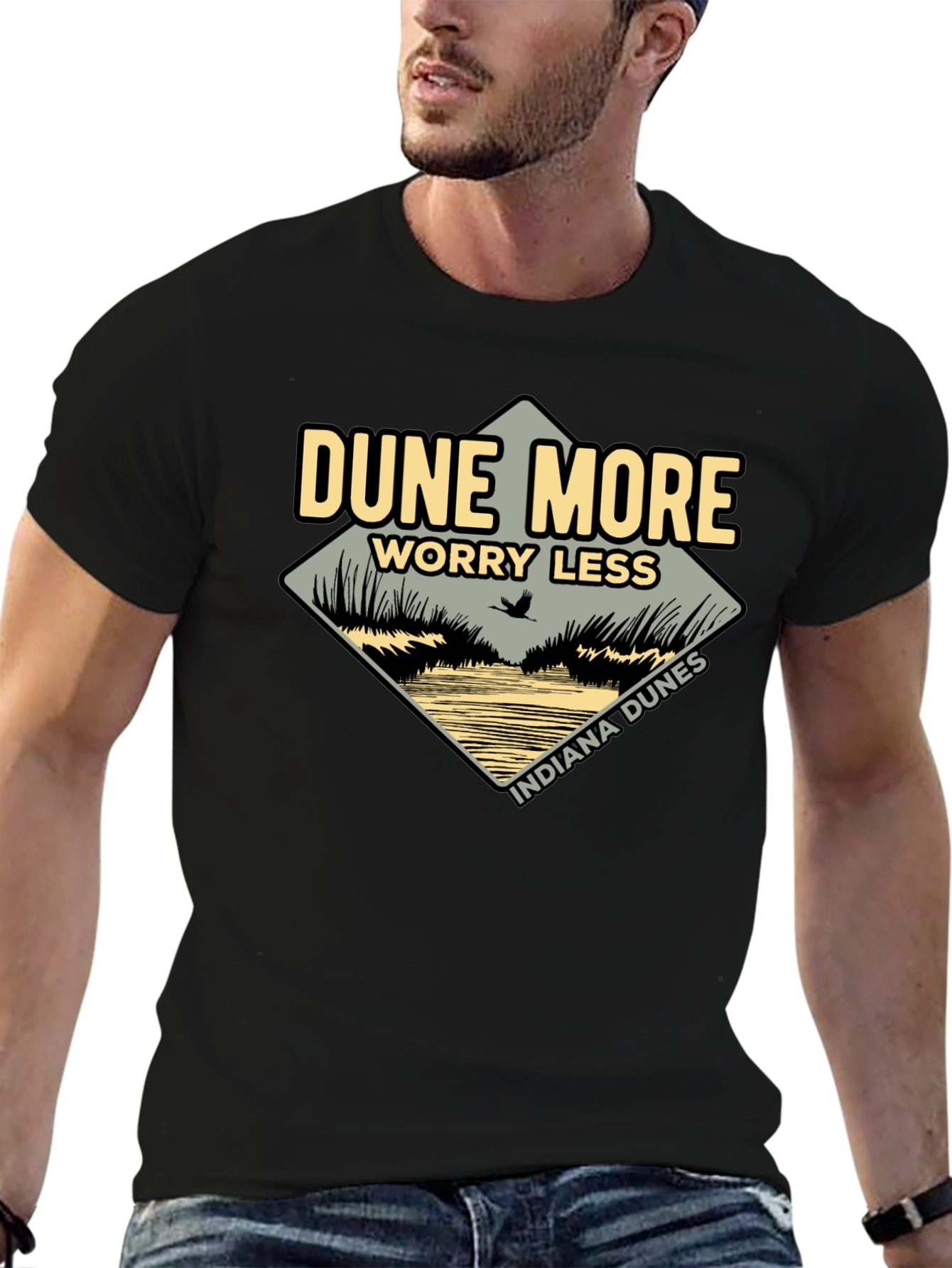 Camiseta Negra Indiana Dunes: Dunas Relájate y Disfruta