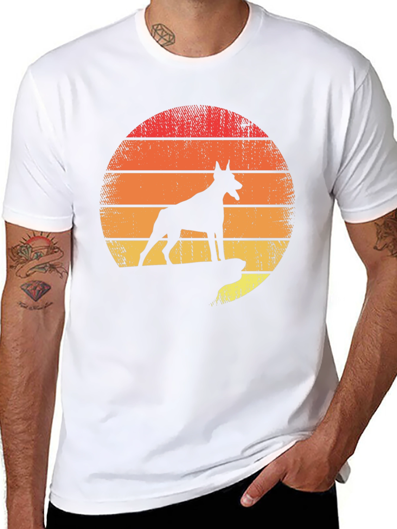 Camiseta Hombre Silueta Dóberman Atardecer