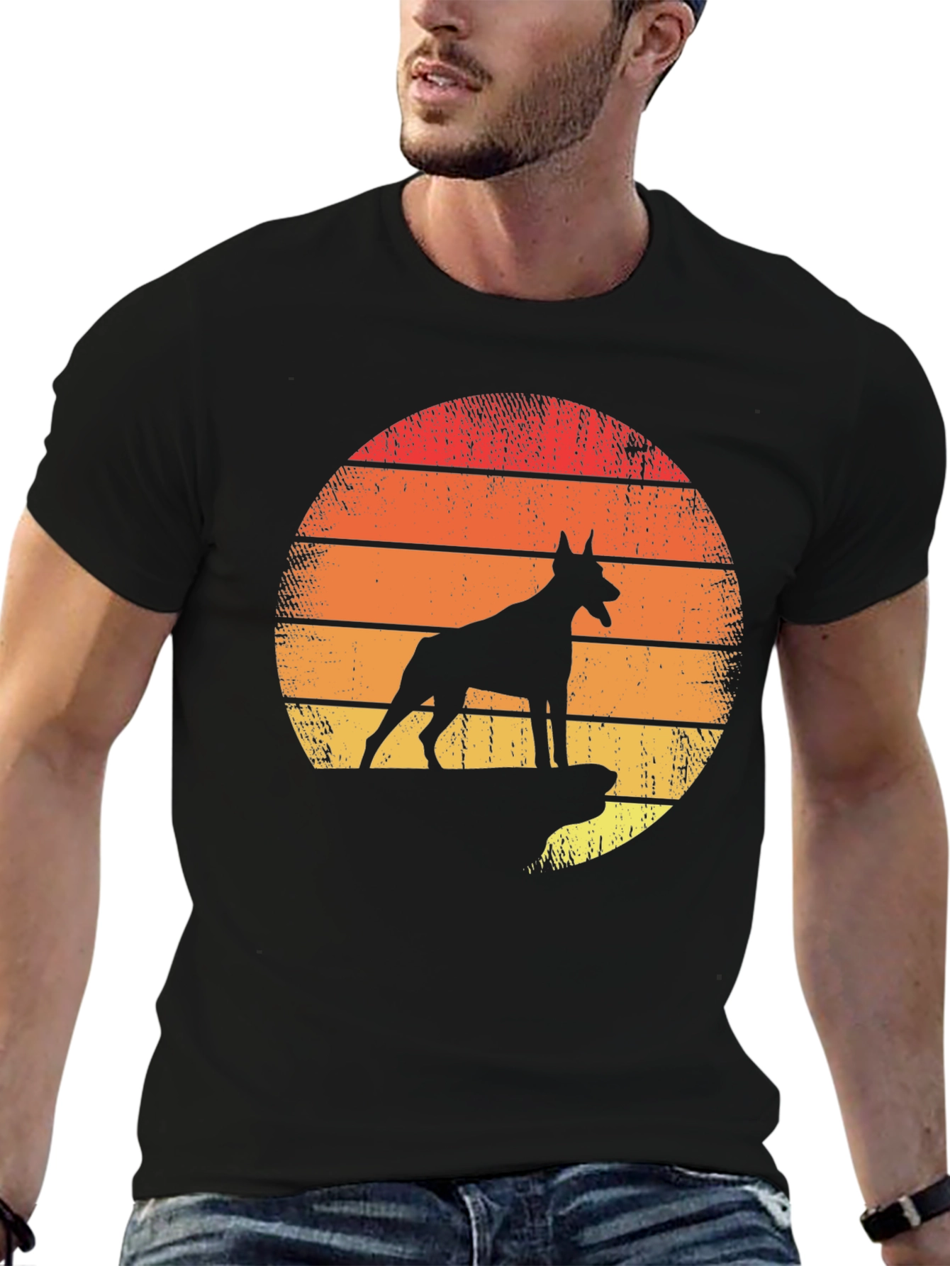 Camiseta Hombre Silueta Dóberman Atardecer