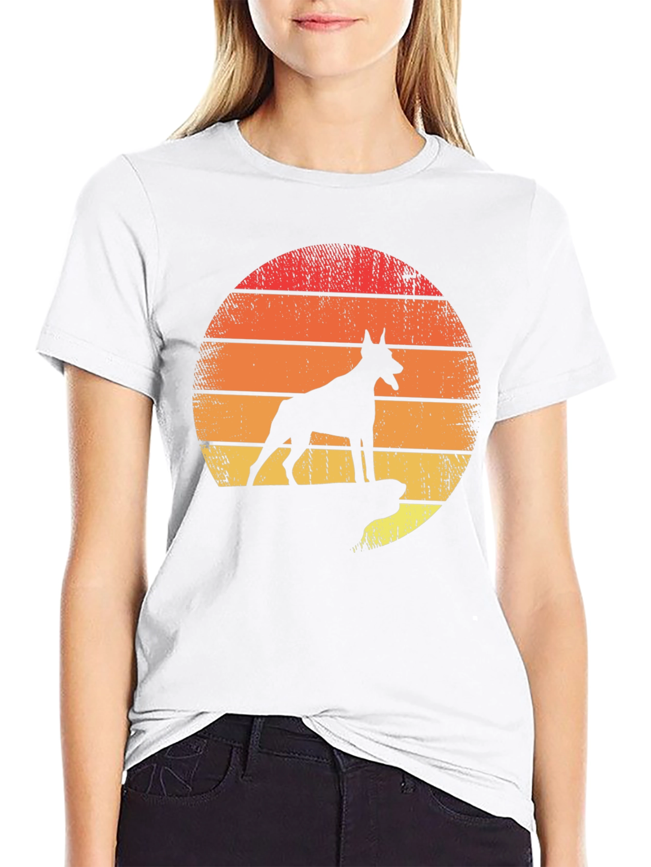 Camiseta Hombre Silueta Dóberman Atardecer
