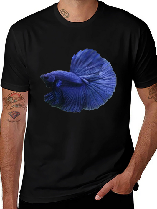 Camiseta Negra con Diseño de Pez Betta Azul