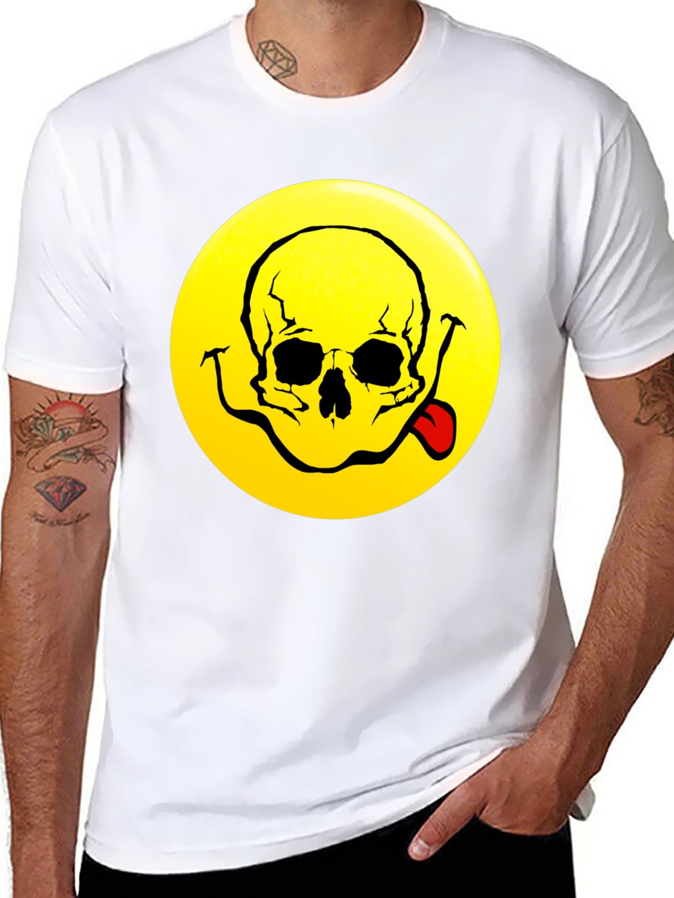 Camiseta Negra con Diseño Calavera Smiley