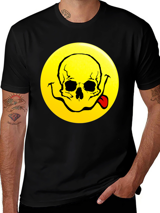 Camiseta Negra con Diseño Calavera Smiley
