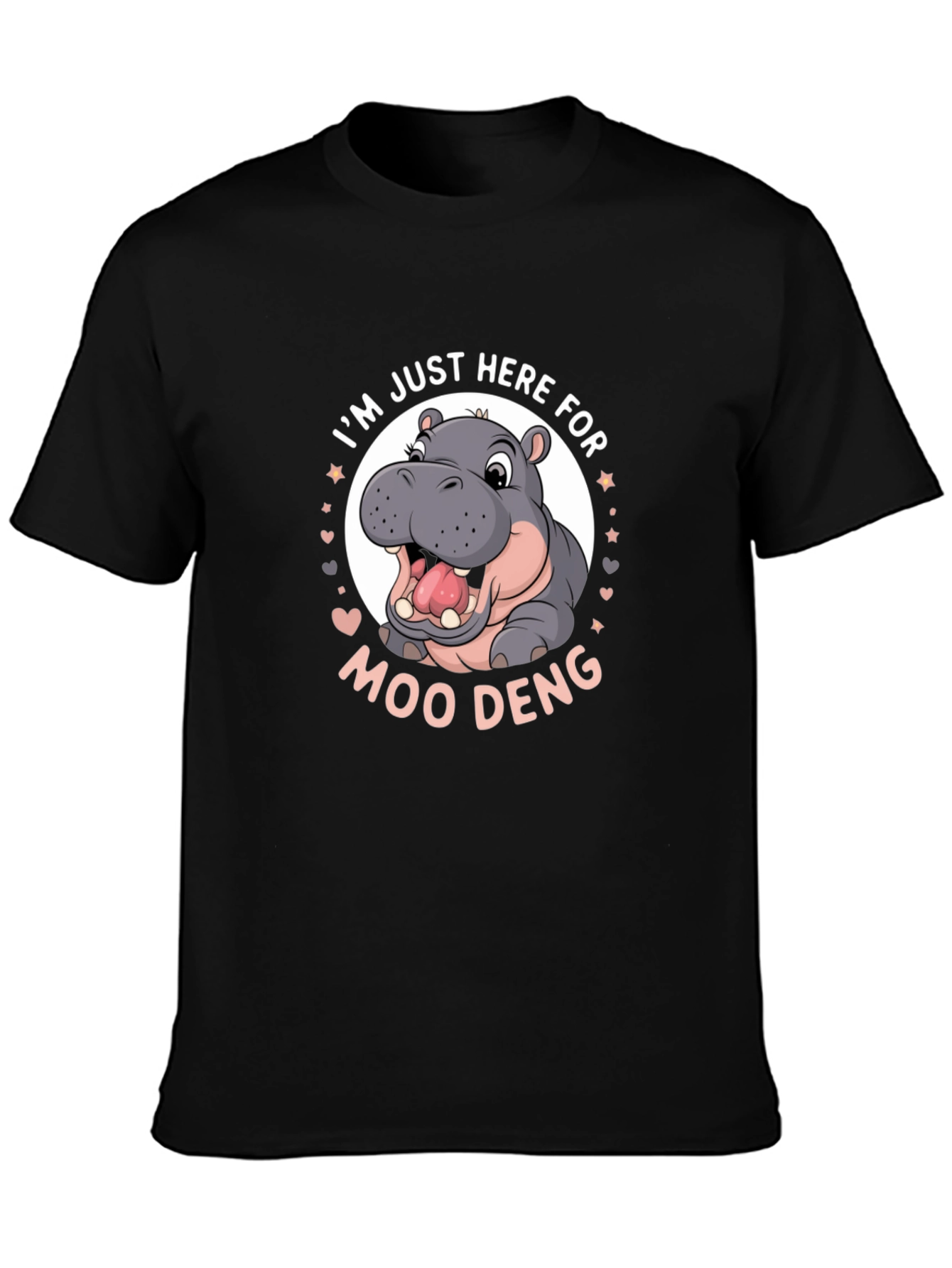 Camiseta Negra Moo Deng con Hipopótamo Animado