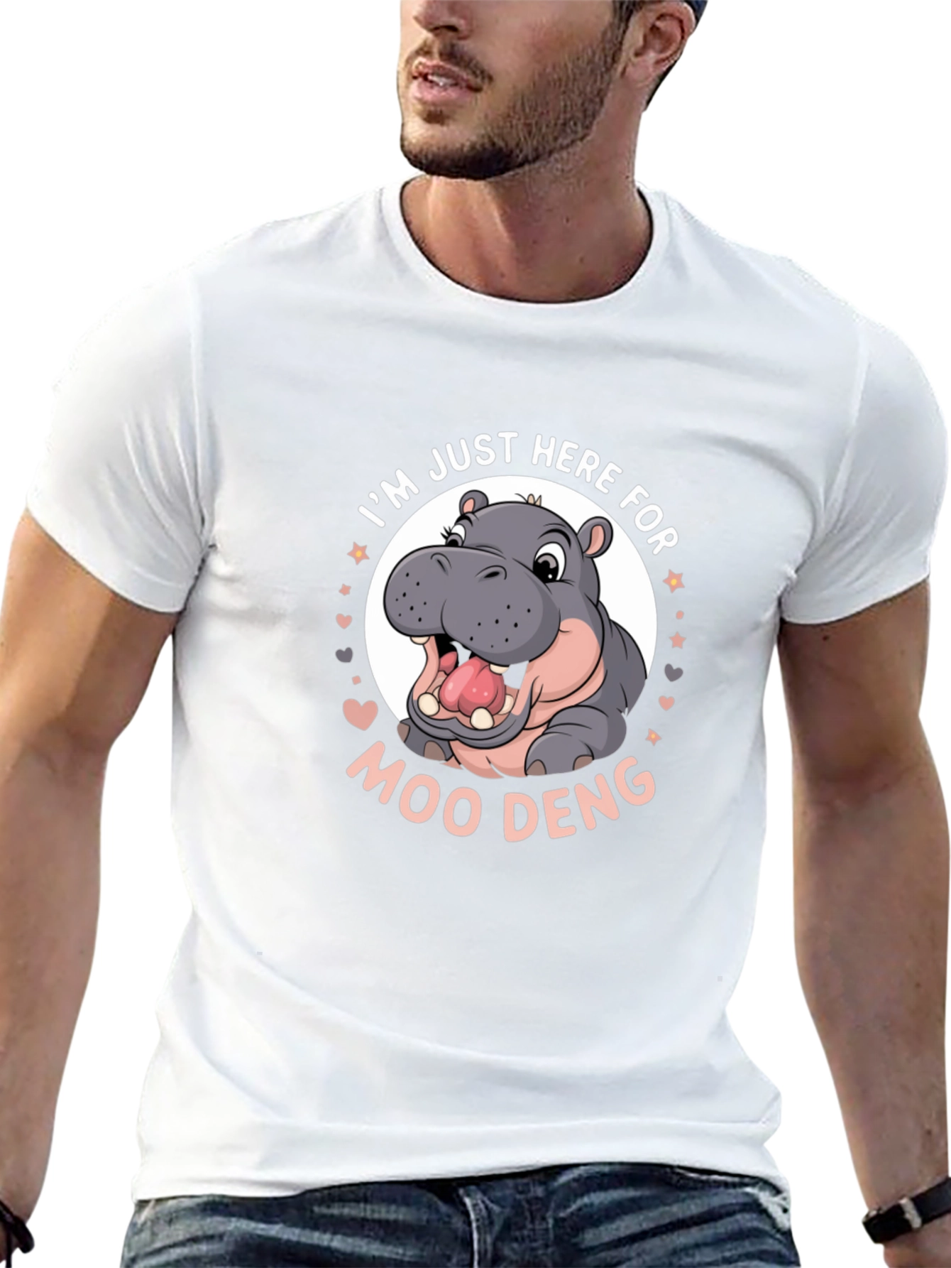 Camiseta Negra Moo Deng con Hipopótamo Animado