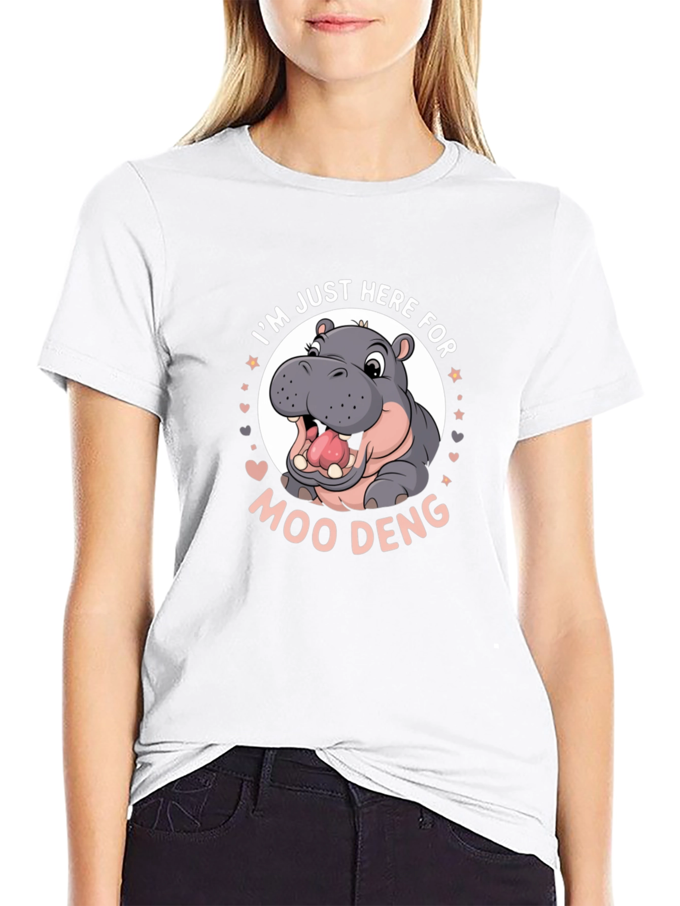 Camiseta Negra Moo Deng con Hipopótamo Animado