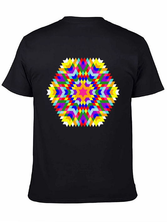 Camiseta Negra con Mandala Colorida Estampada