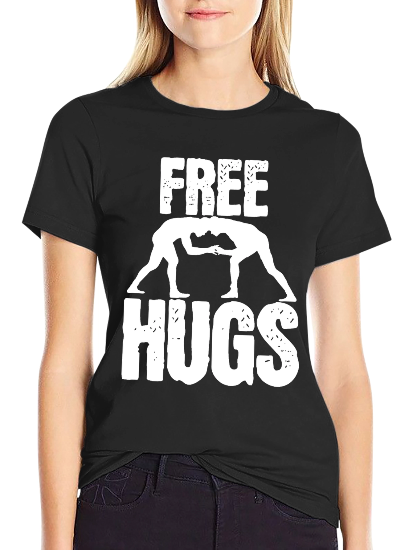 Camiseta Hombre Negra Free Hugs Lucha
