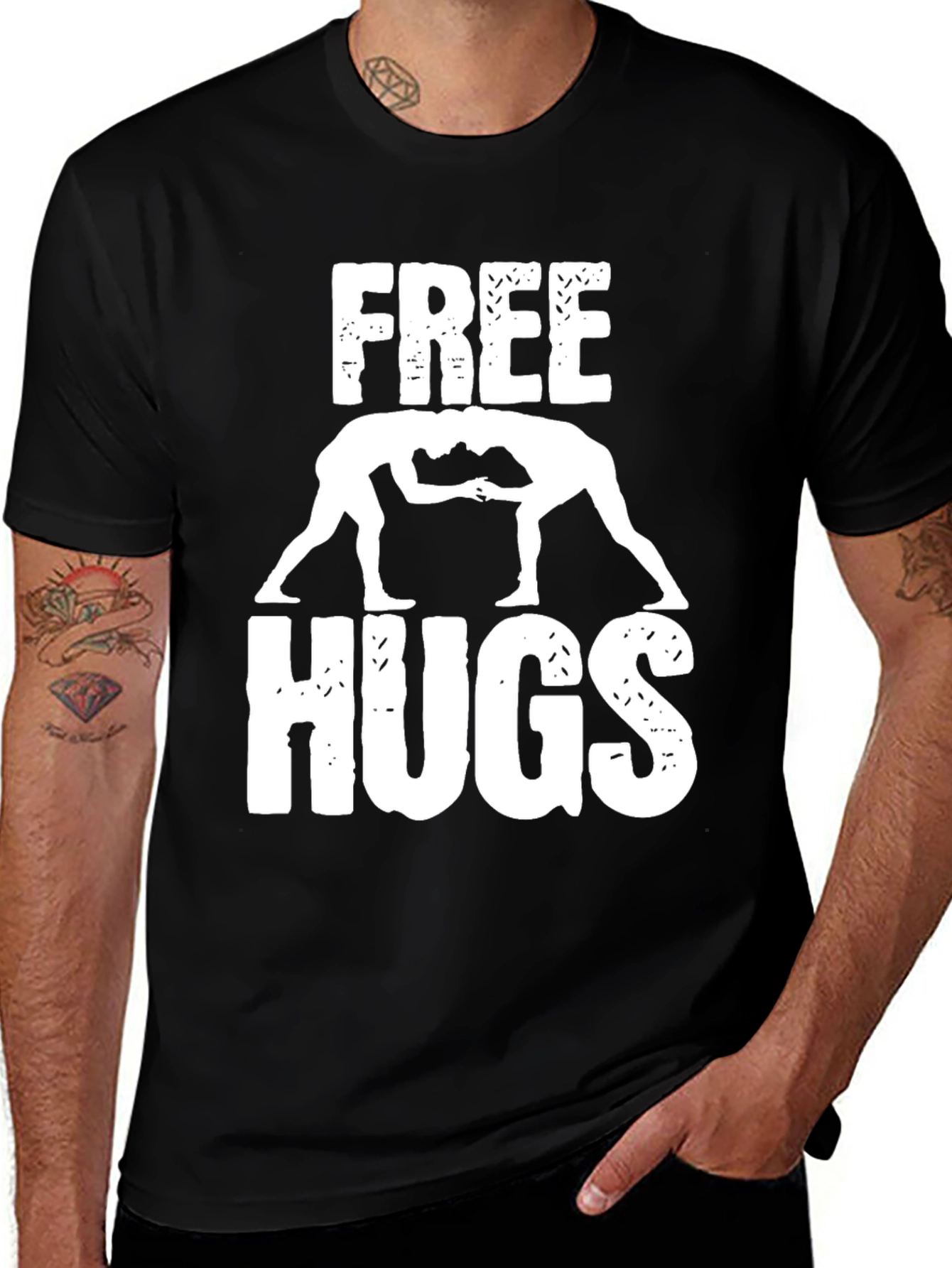 Camiseta Hombre Negra Free Hugs Lucha