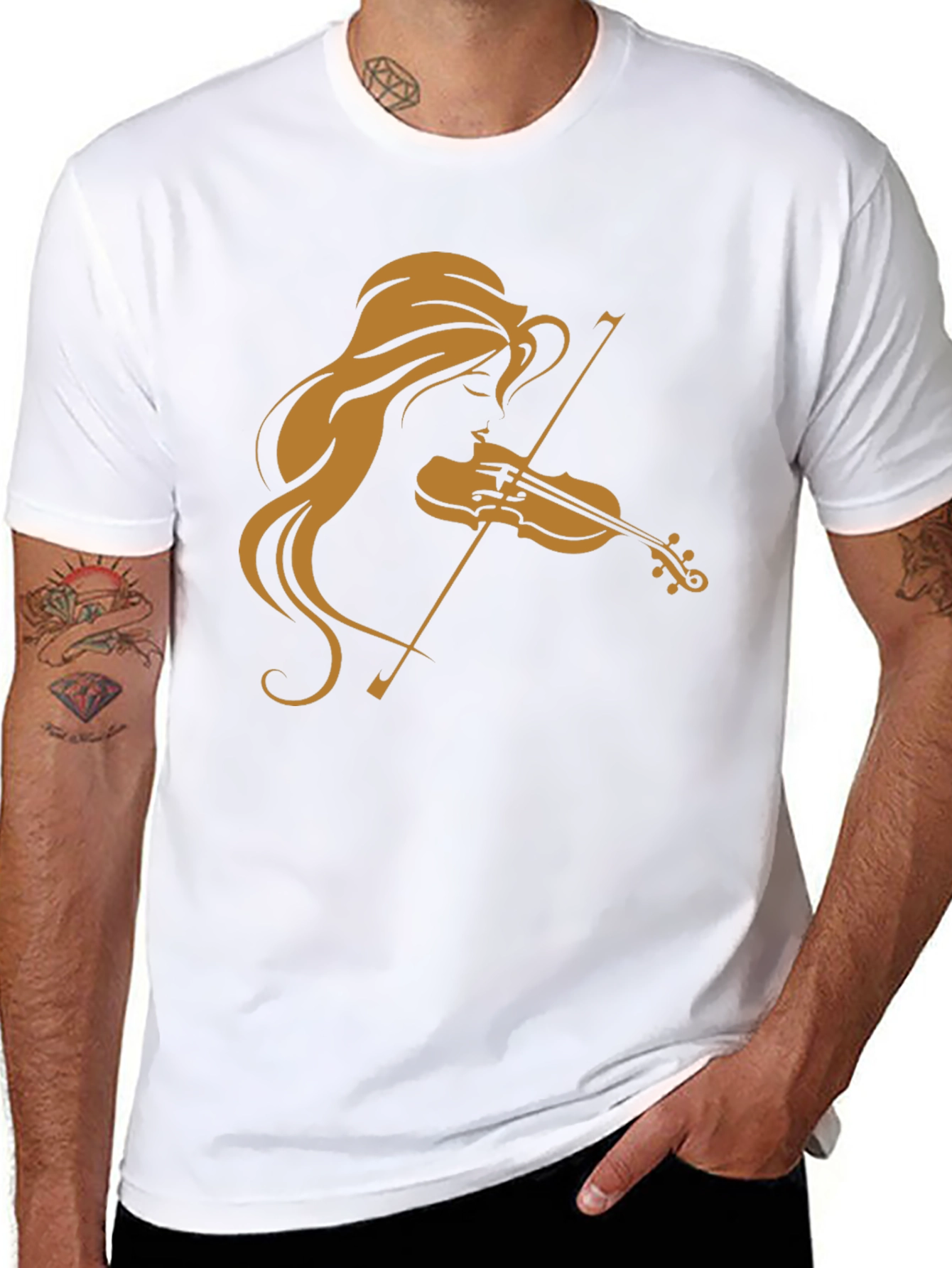 Camiseta Negra con Diseño de Violinista